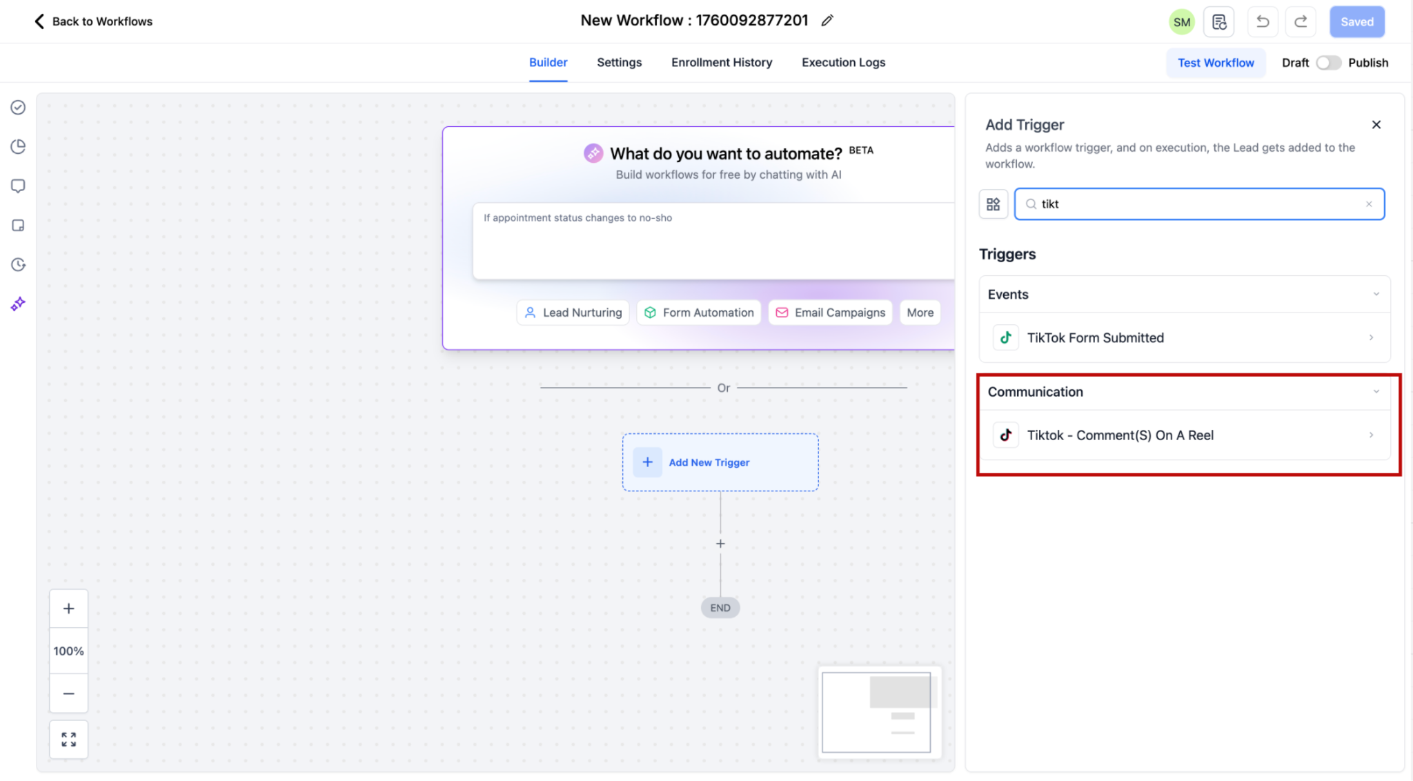 Guide to TikTok Messaging & Comment automation – Setup Trigger: TikTok Comment(s) on Reel