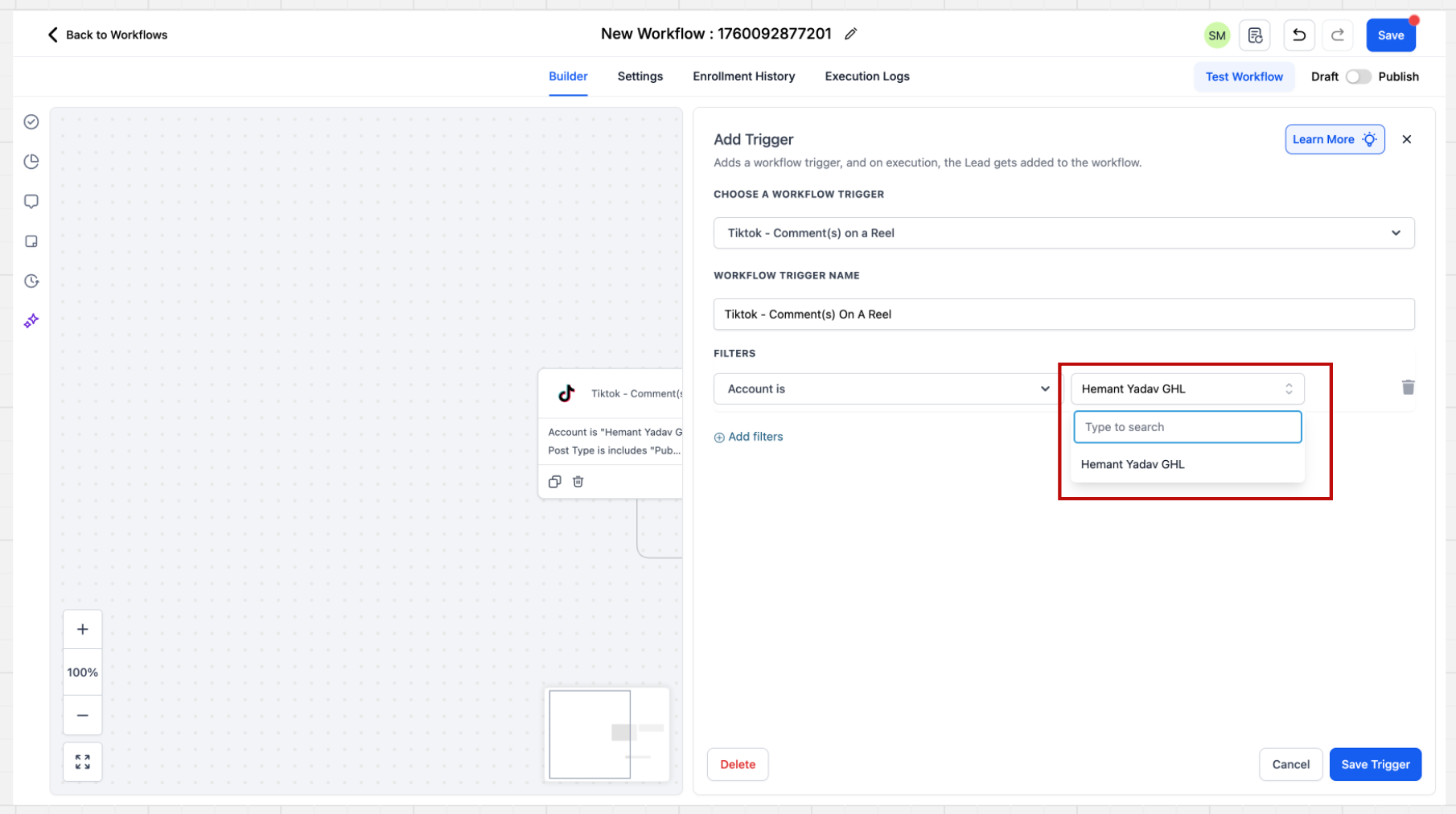Guide to TikTok Messaging & Comment automation – Setup Trigger: TikTok Comment(s) on Reel