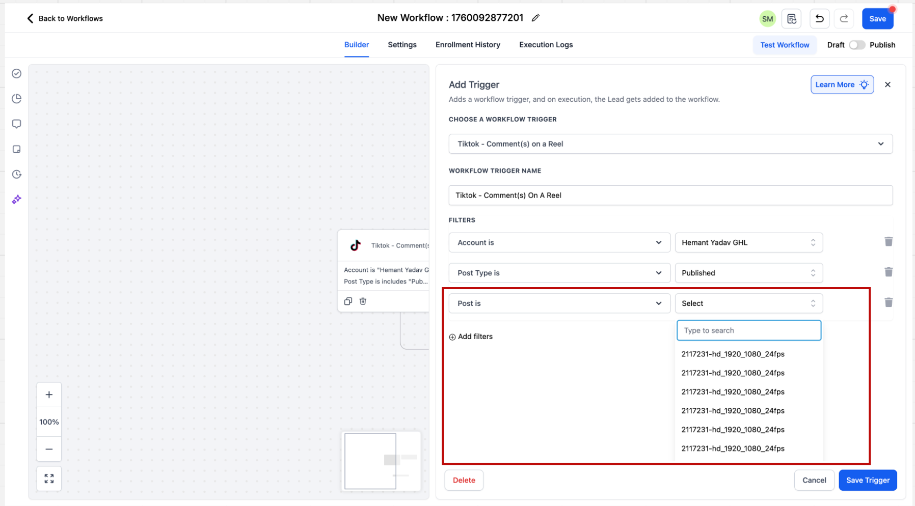 Guide to TikTok Messaging & Comment automation – Setup Trigger: TikTok Comment(s) on Reel