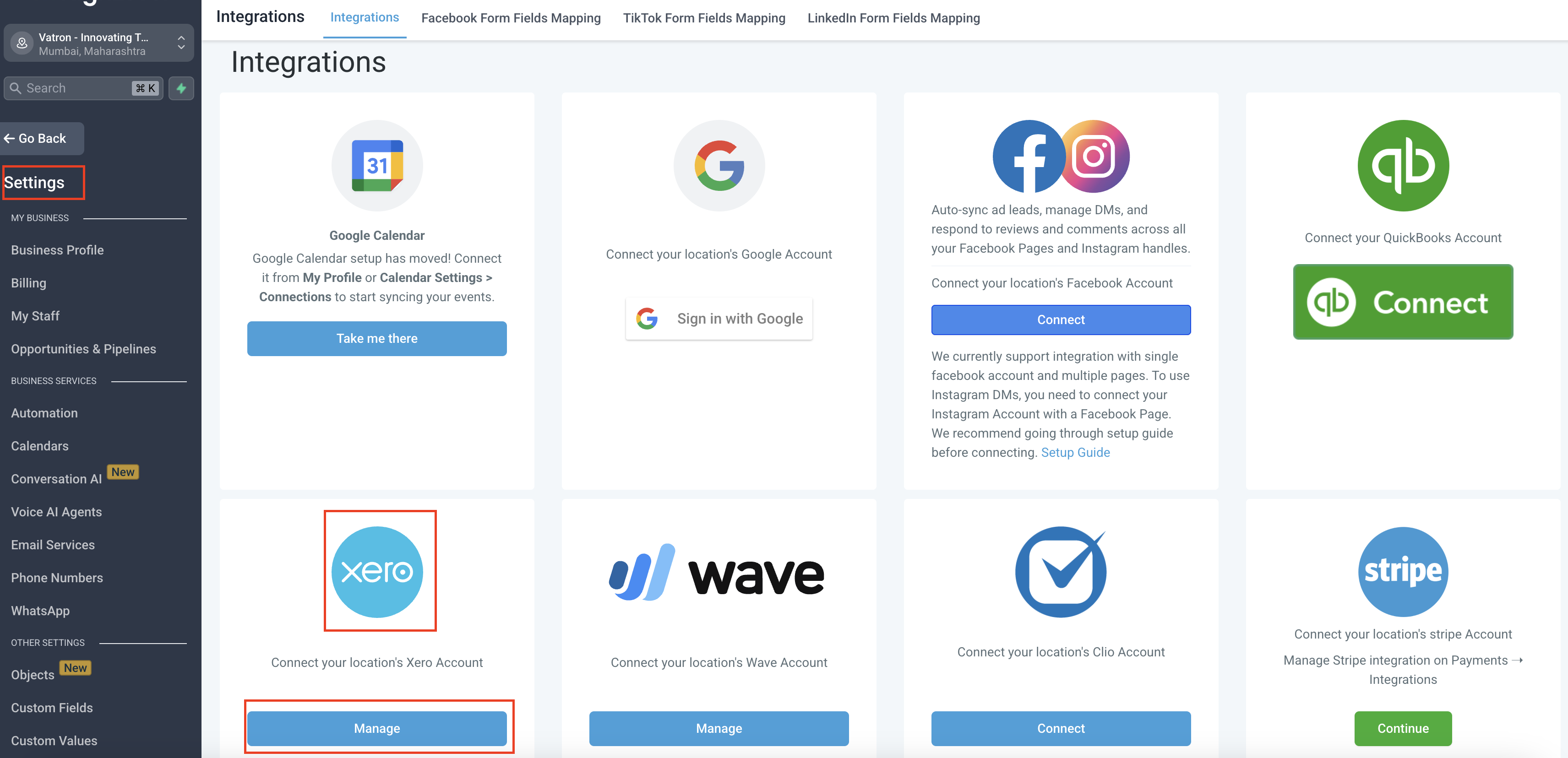 Guide: Xero integration – Step 1: Navigate to the Xero Integration