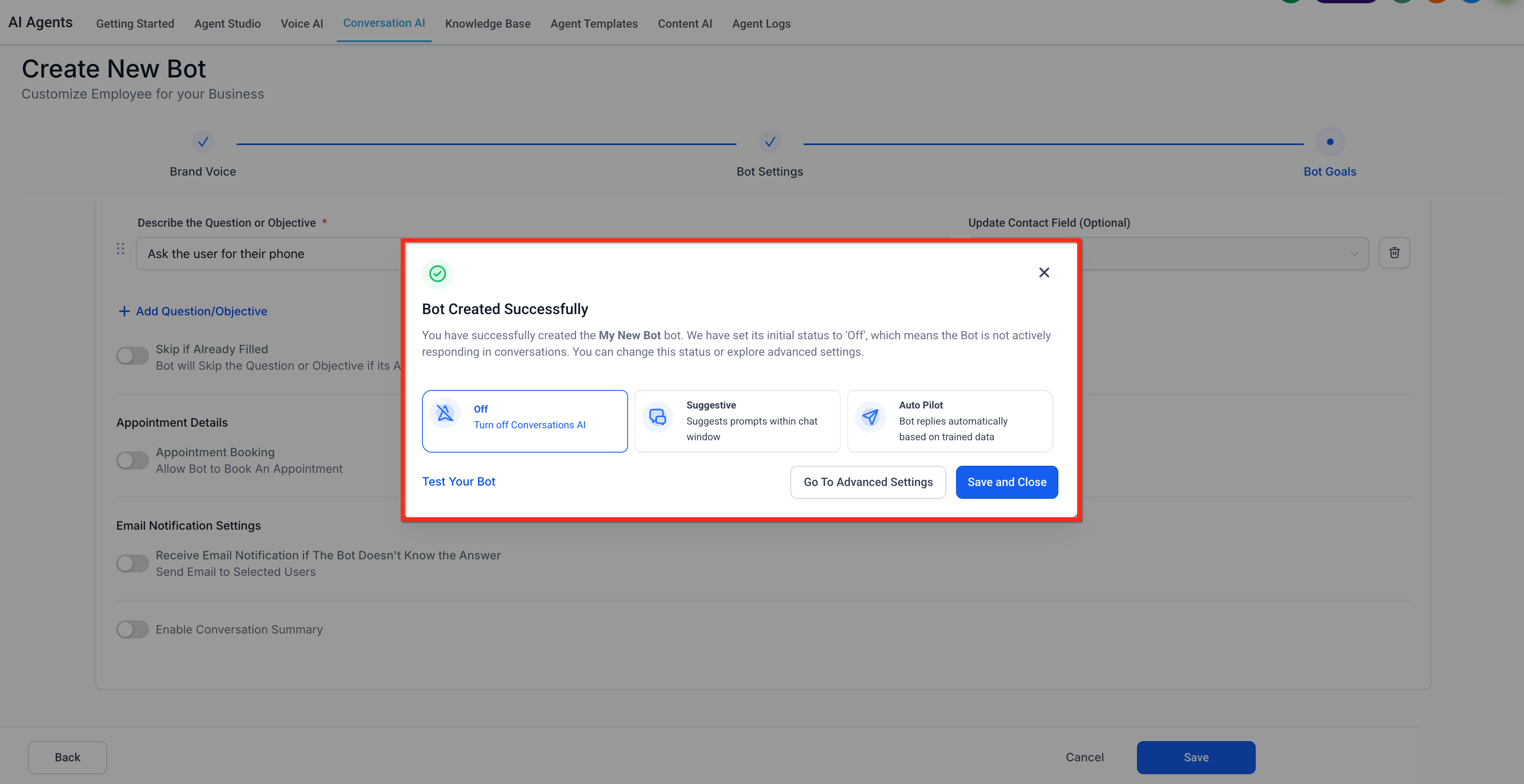 Guided Form Based Setup for Conversation AI – Step 12: Set the Status