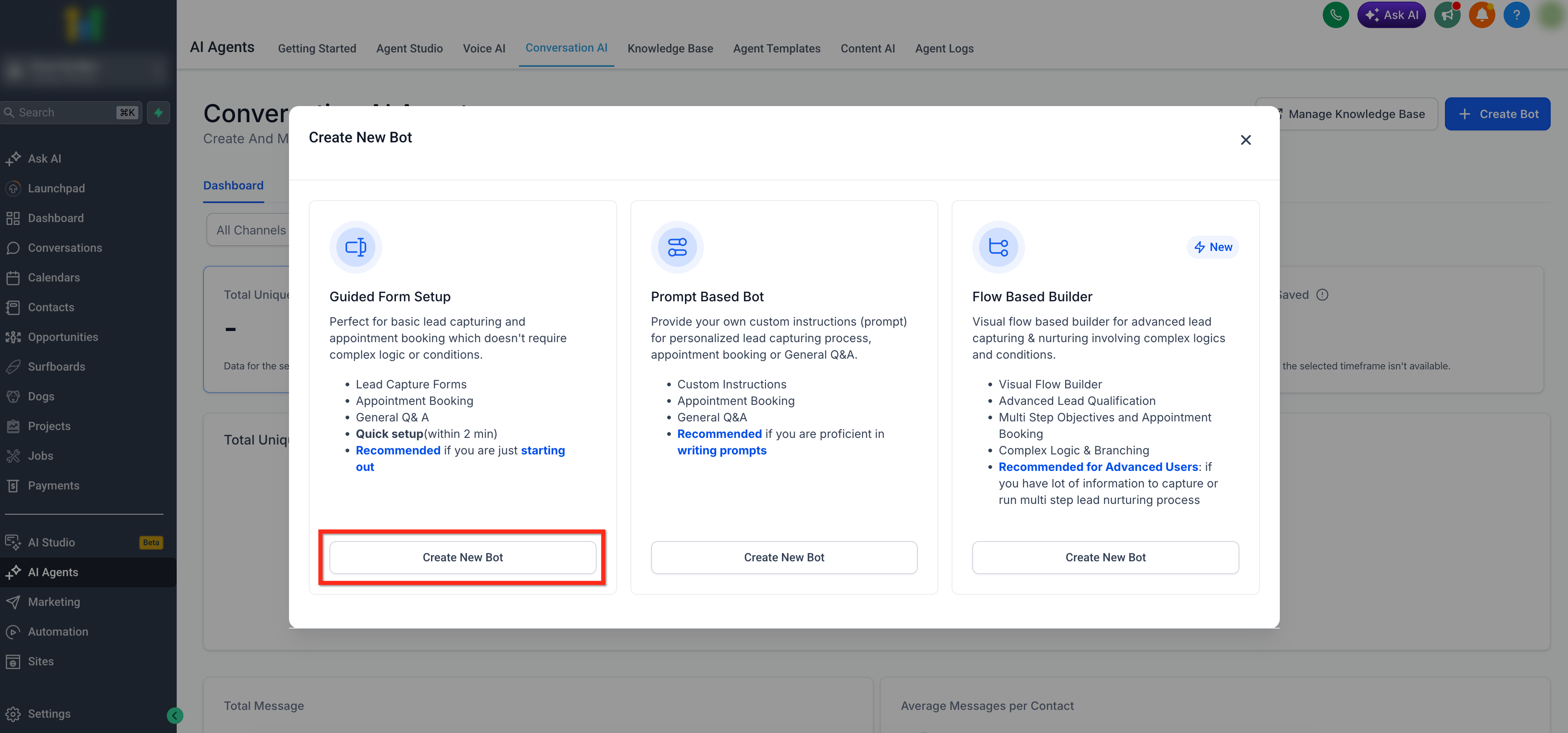 Guided Form Based Setup for Conversation AI – Step 2: Select Guided Form Based Setup