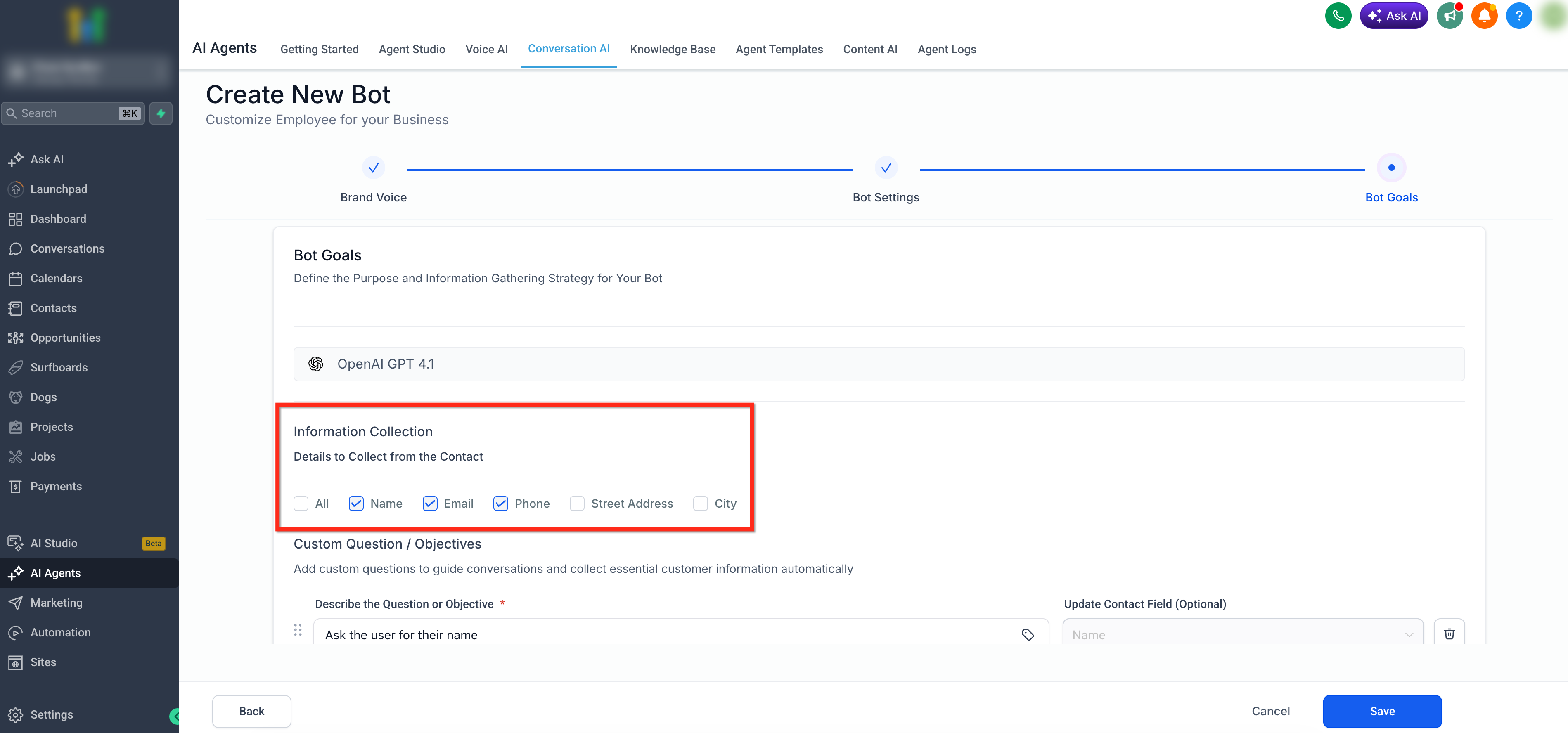 Guided Form Based Setup for Conversation AI – Step 6: Information Collection