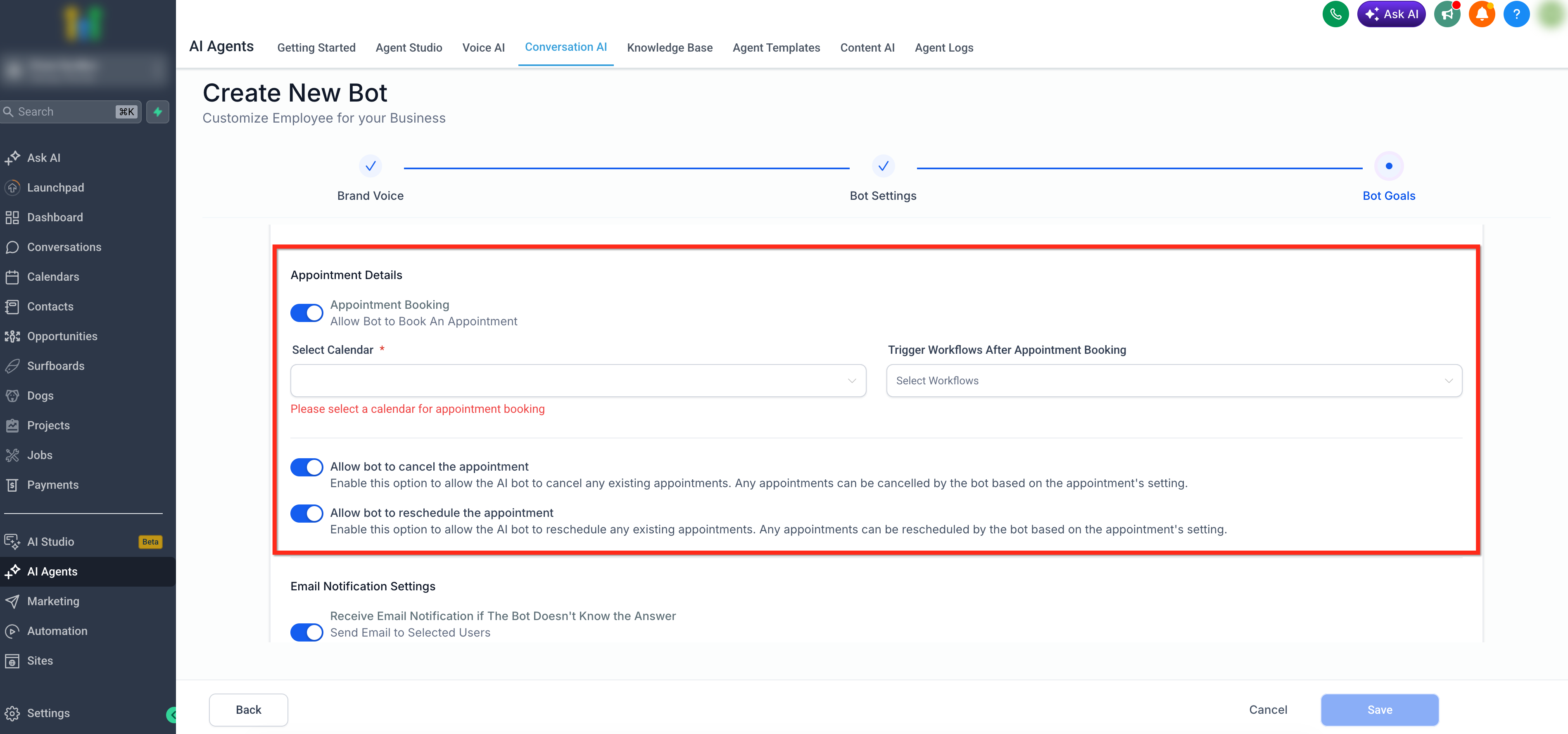 Guided Form Based Setup for Conversation AI – Step 8: Appointment Details