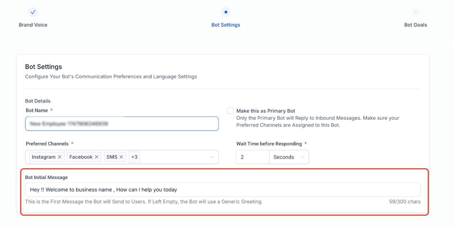 Guided Form Bot Setup for AI Conversations – Configure Basic Bot Settings