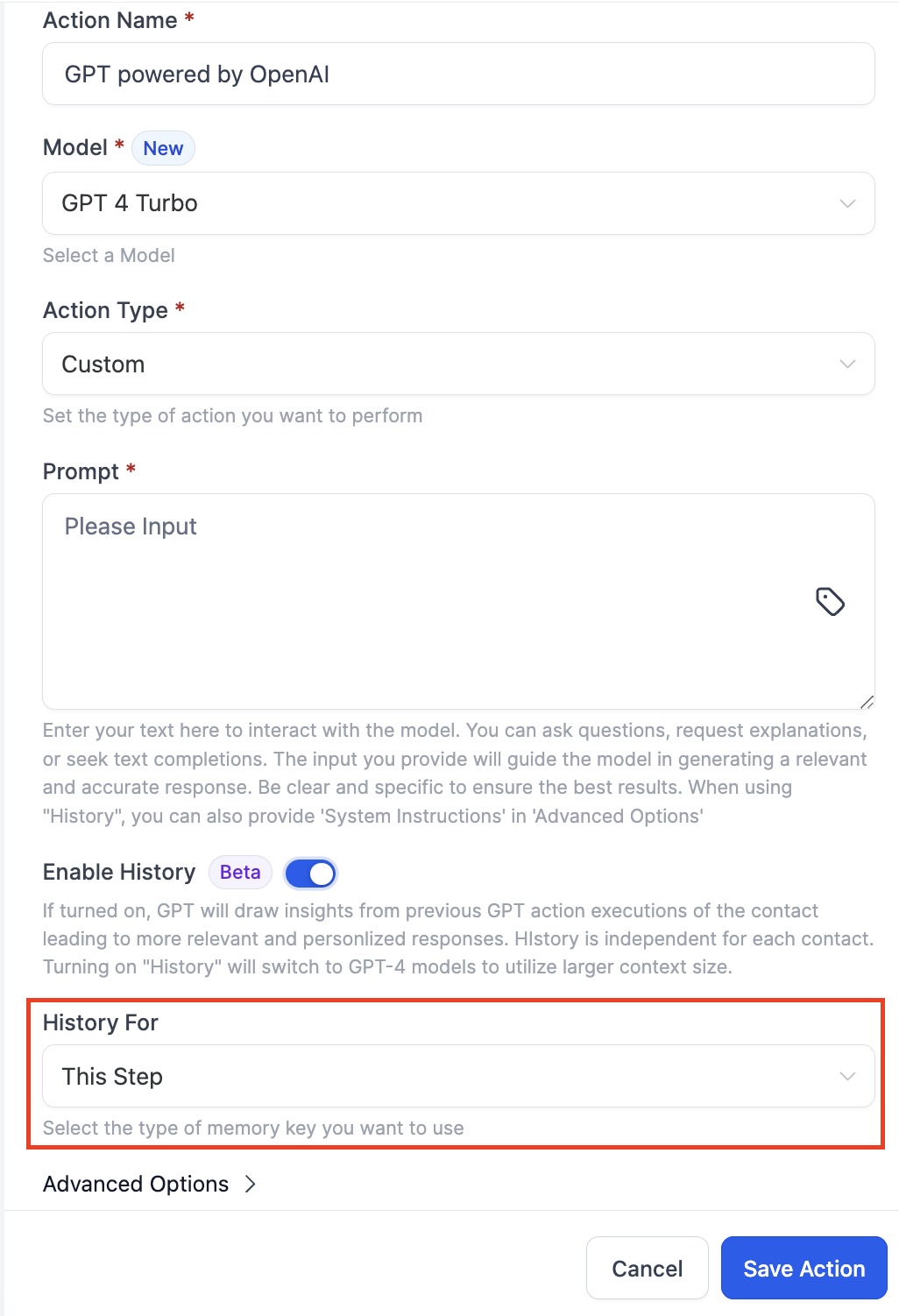 History for GPT actions (AI Memory Key) – How to use?