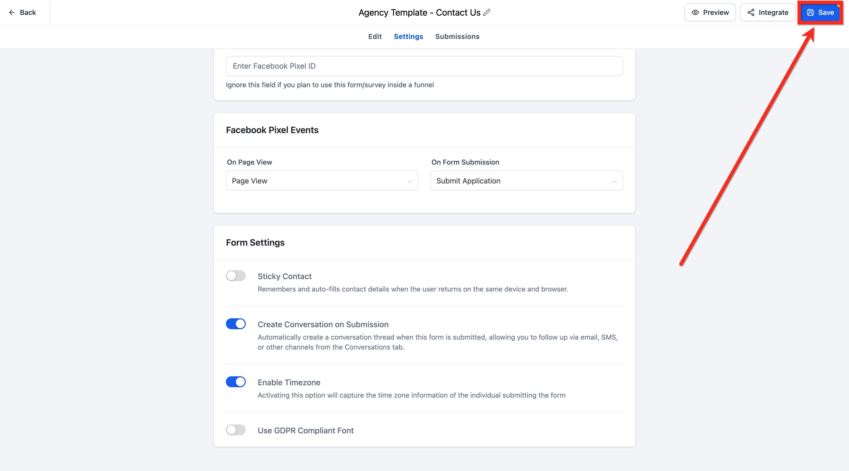 How to Access Form Submissions in Conversations – In Form Settings, turn on Create Conversation on Submission.