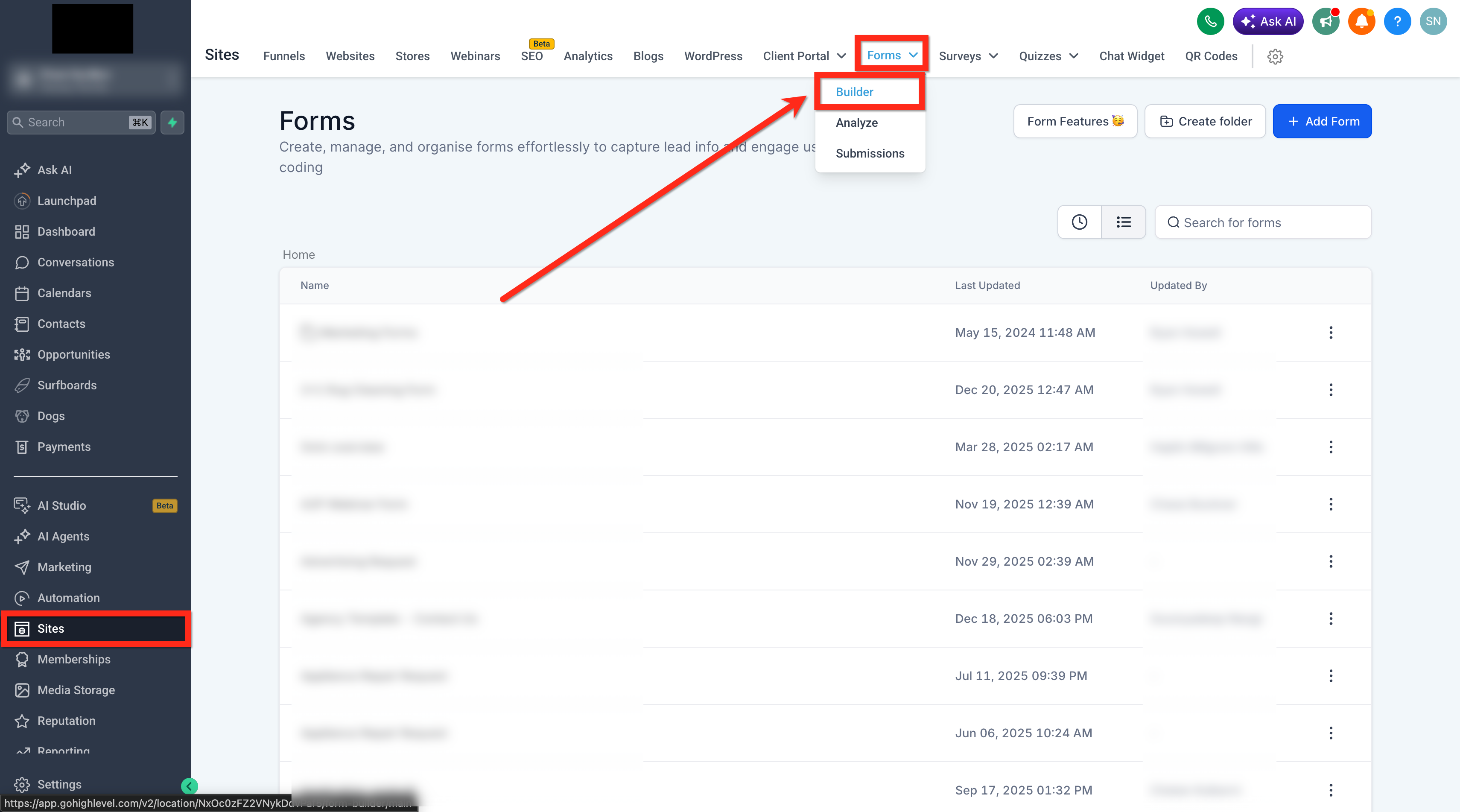 How to Access Form Submissions in Conversations – Screenshot 1