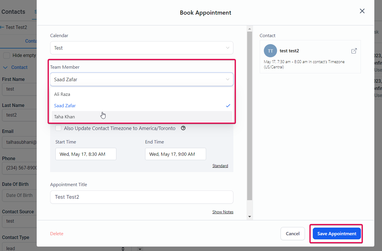 How to configure Staff Member selection in Round Robin Calendars? – Rescheduling from the Appointments Tab in the Calendars Menu: