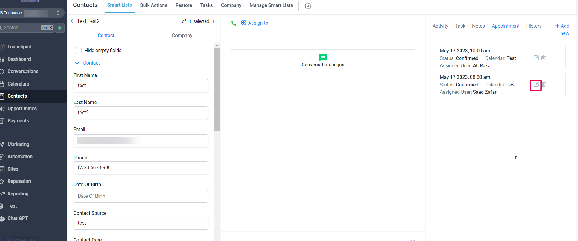 How to configure Staff Member selection in Round Robin Calendars? – Rescheduling from the Contact's Appointments Tab Internally: