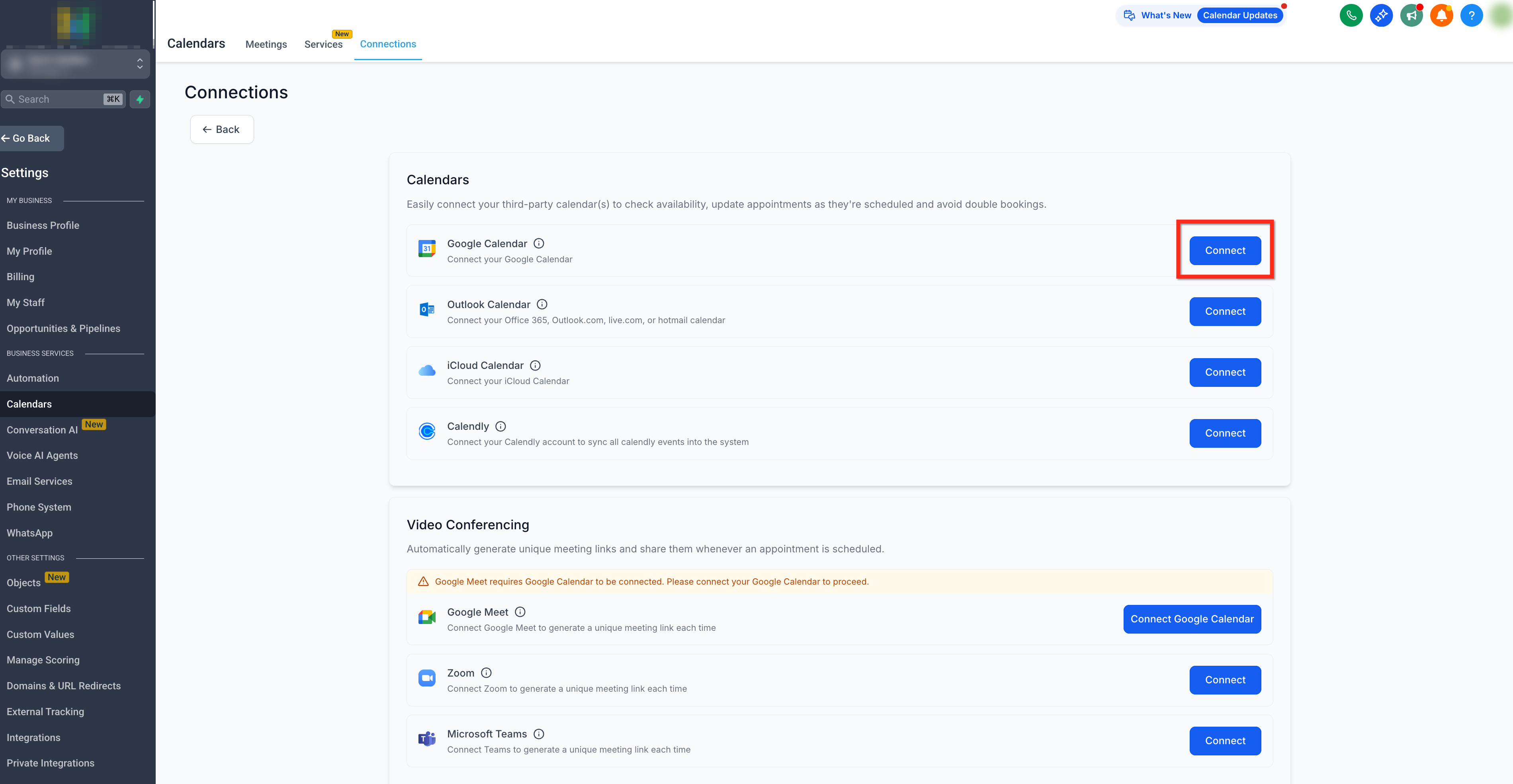 How to Connect Your Google Calendar – Go to your Settings > Calendars > Connections then click on + Add New.