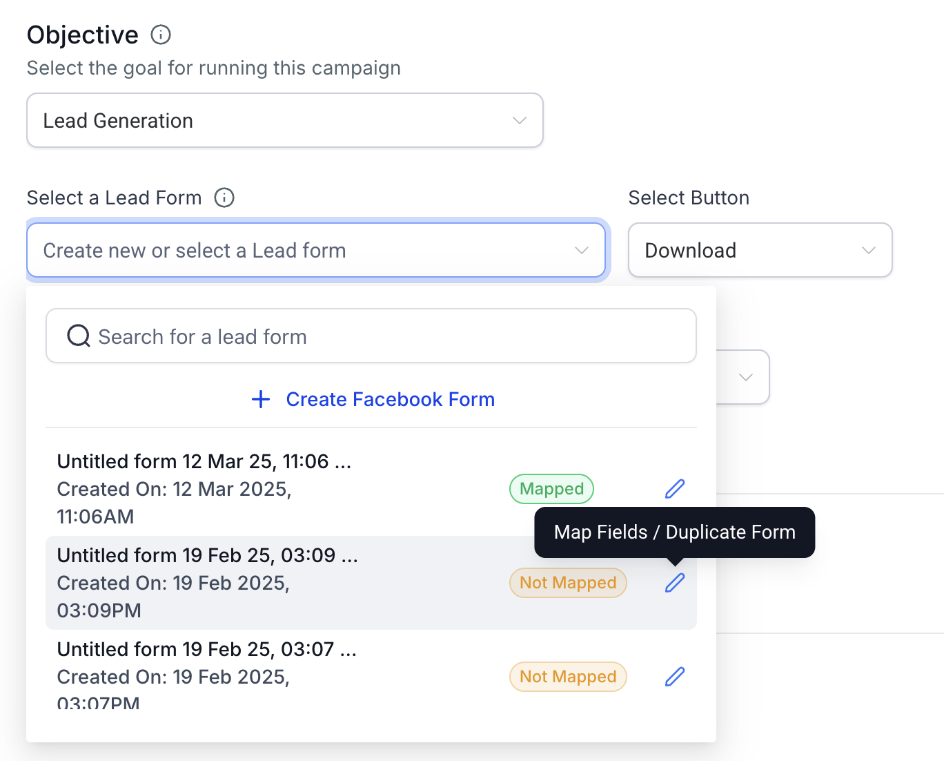 How to create a Facebook form in Ad Manager – Accessing Form Review & Mapping details