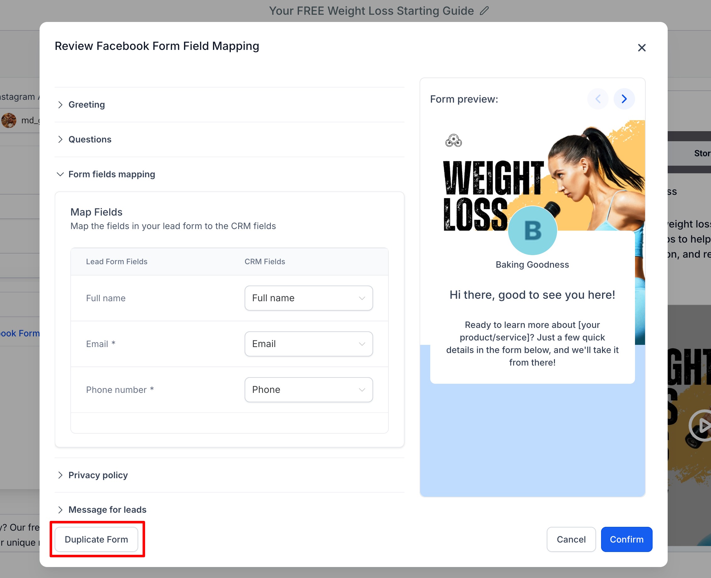 How to create a Facebook form in Ad Manager – Duplicating a Facebook Form
