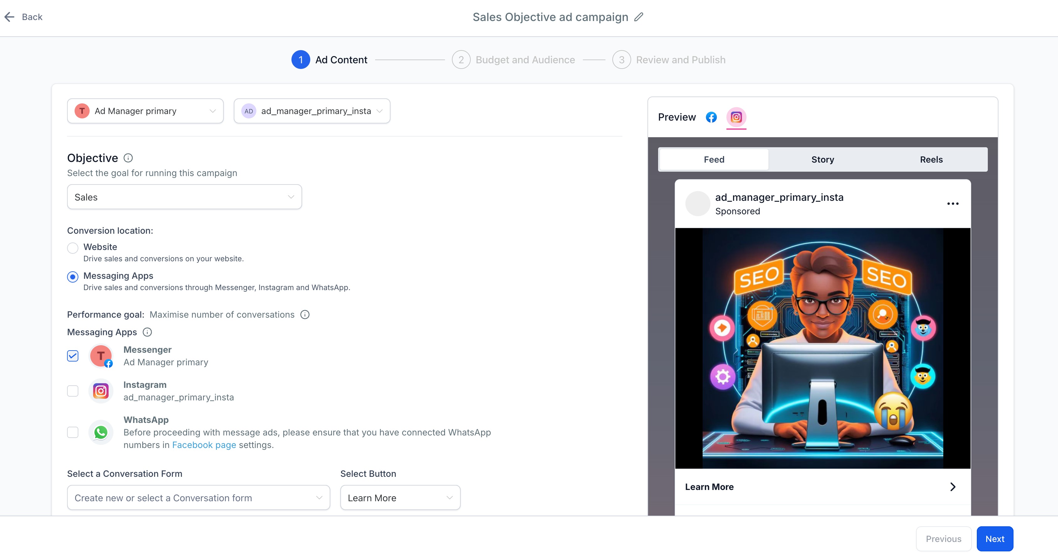 How to create a Meta Sales objective campaign for Conversion – Step 4: Select a Conversion Location