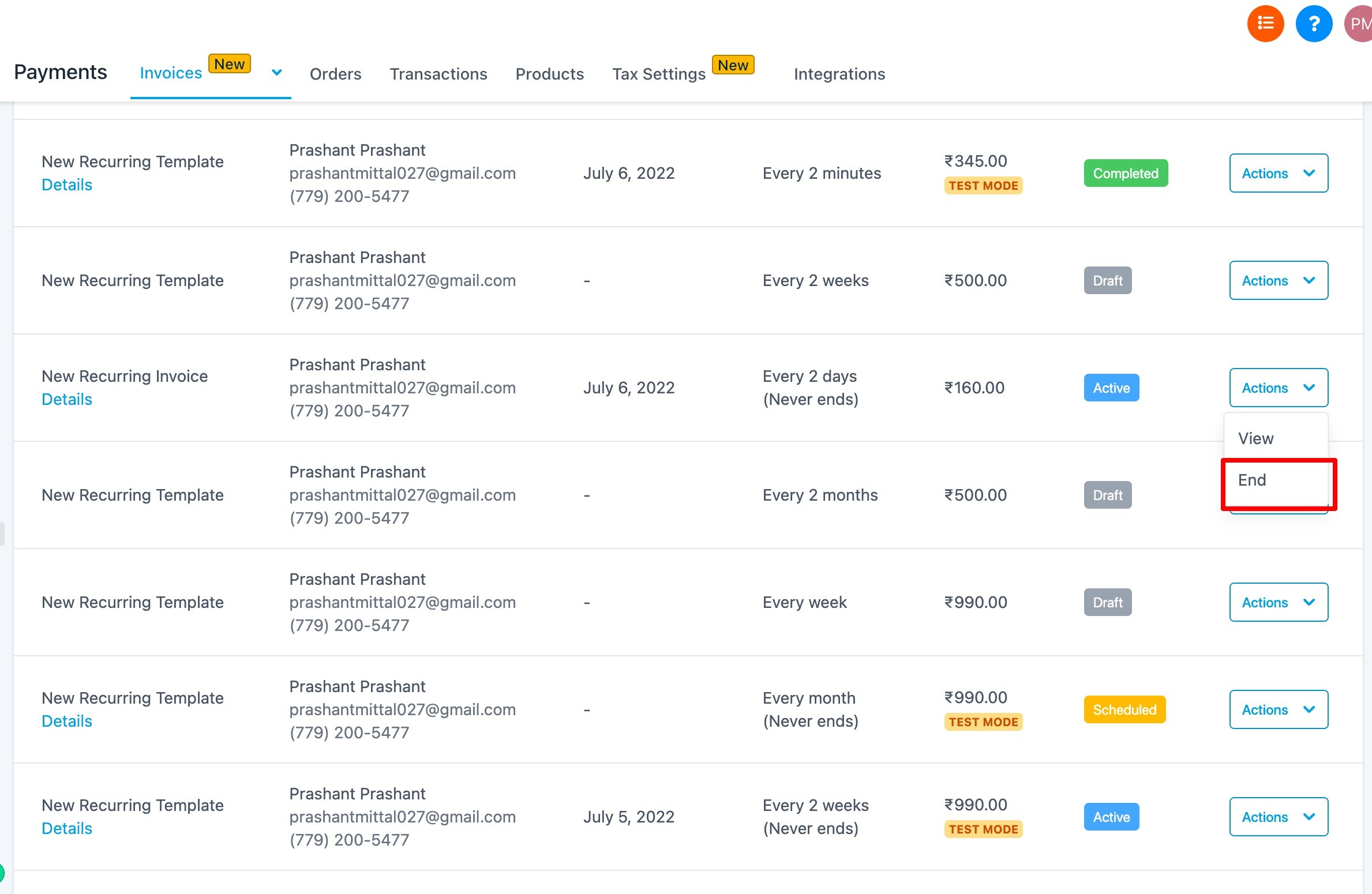 How to create recurring Invoices – How to stop sending future invoices?