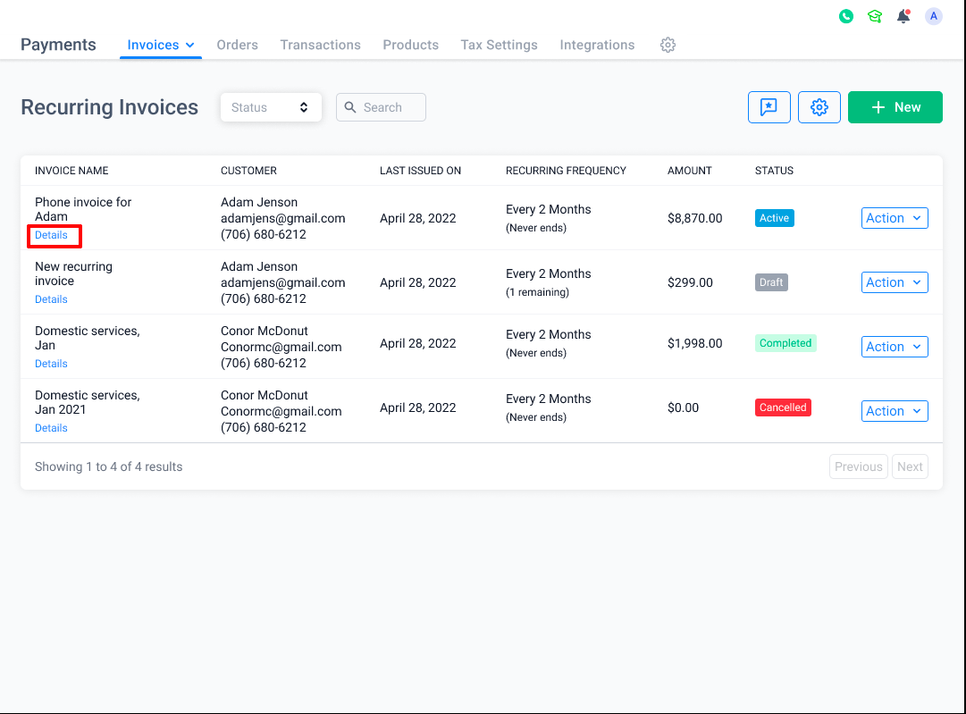 How to create recurring Invoices – View sent invoices and their payment status.
