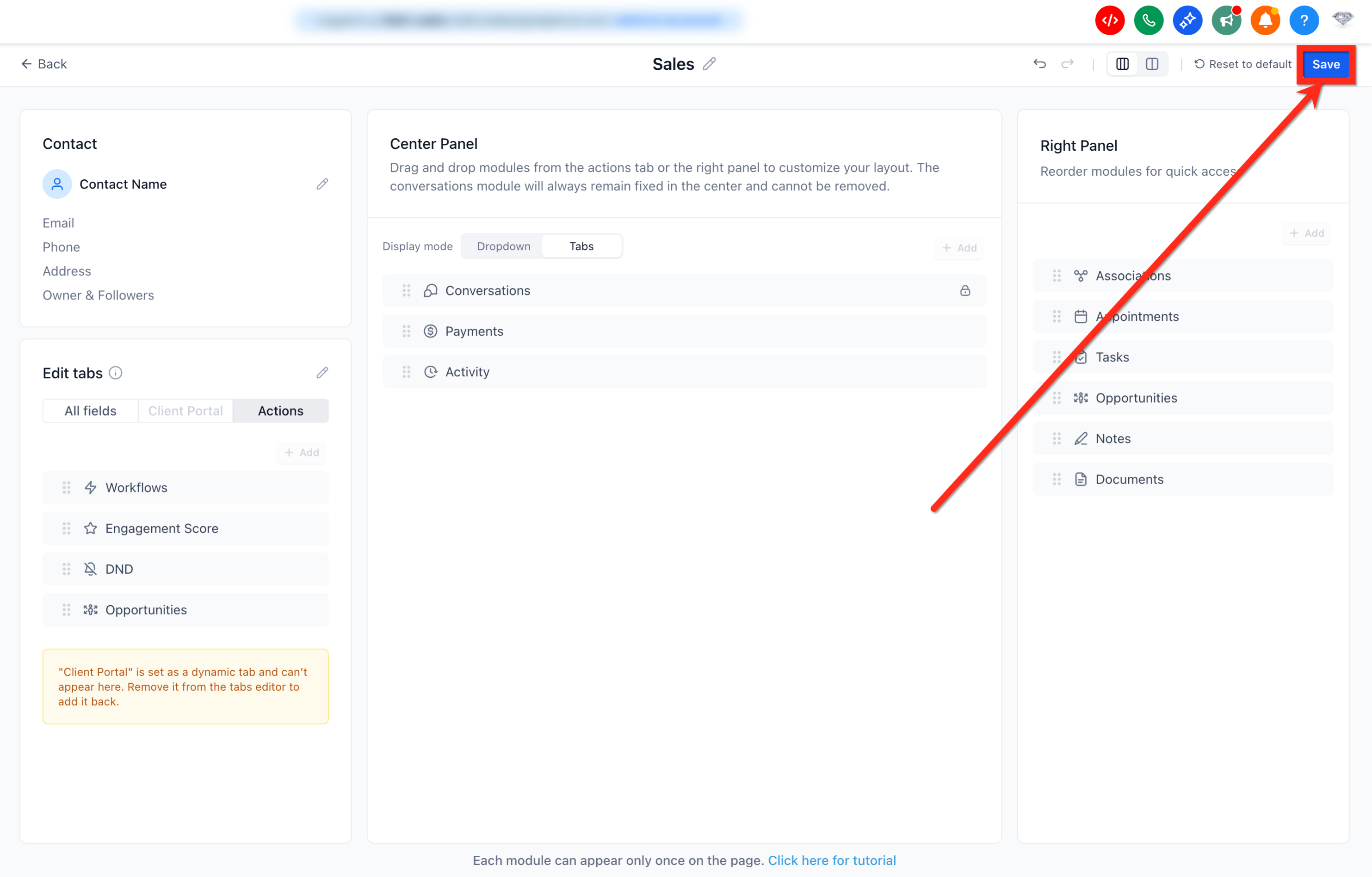 How to Customize the Contact Details Page – Step 4: Review and save the layout