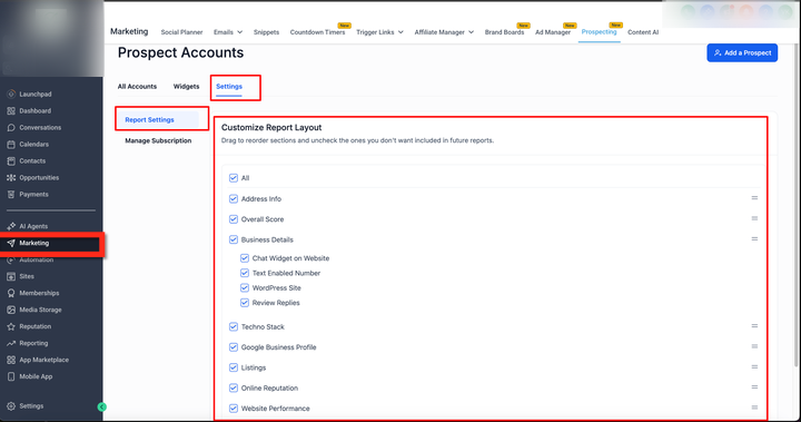 How to Customize Your Prospect Report Layout – Open the Default Layout Settings