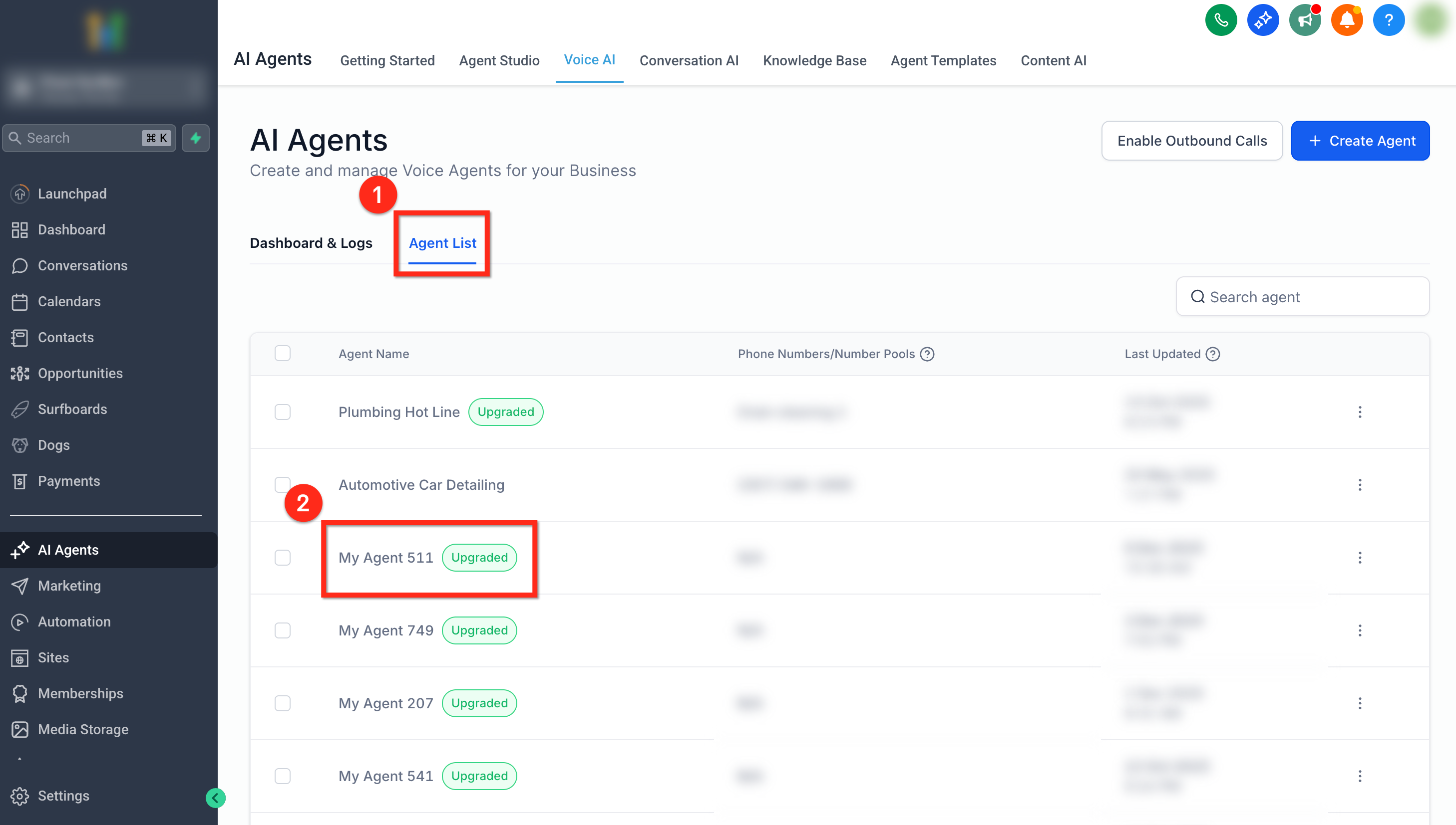 How to Edit a Voice AI Agents Voice – Step 2: Open Voice AI Agent List
