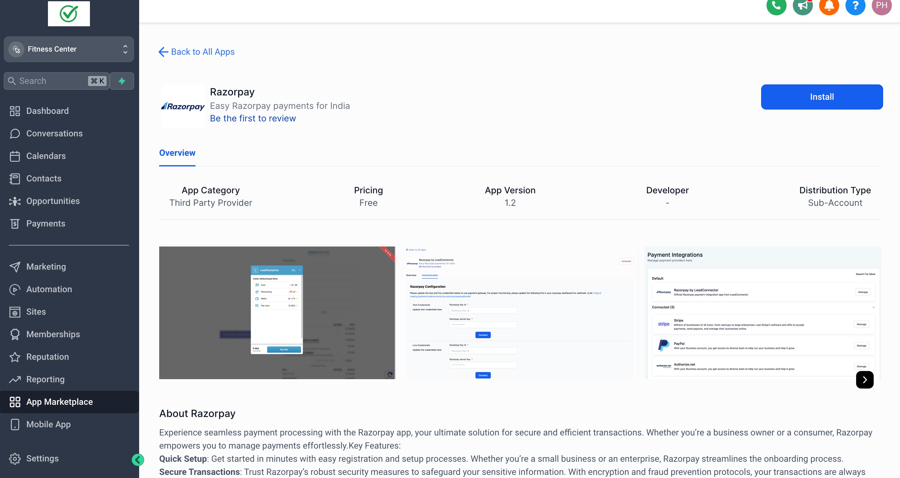 How to integrate Razorpay within the CRM – Screenshot 3