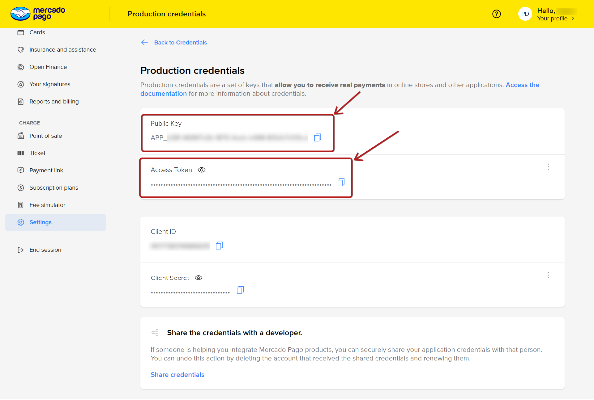 How to integrate with Mercado Pago for accepting payments? – Step 2: Get your Mercado Pago production credentials