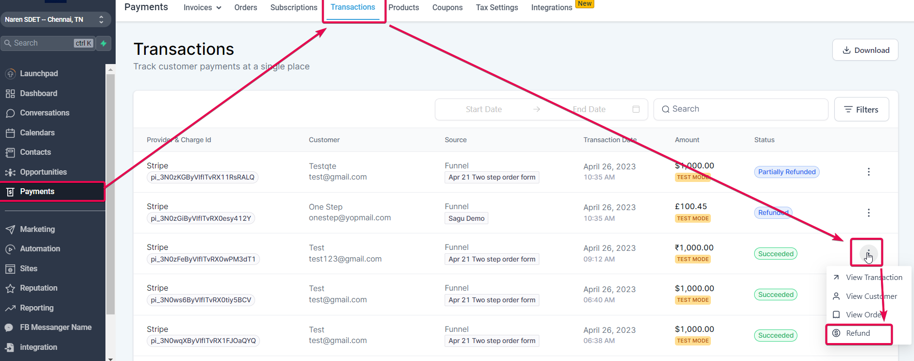 How to manage Refunds within the CRM? – Steps to issue a Refund: