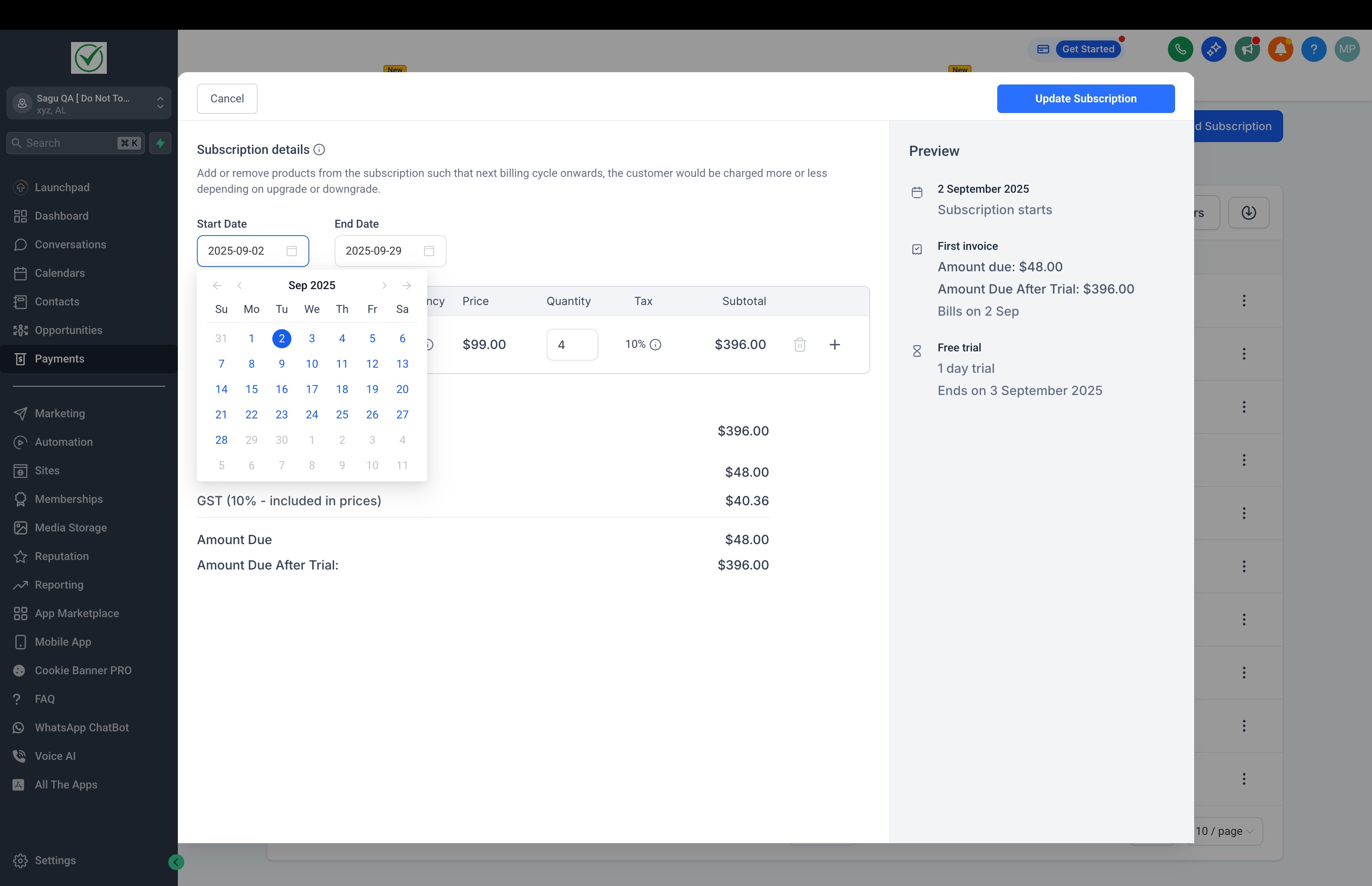How to Modify Existing Subscriptions – Step 2: Make changes