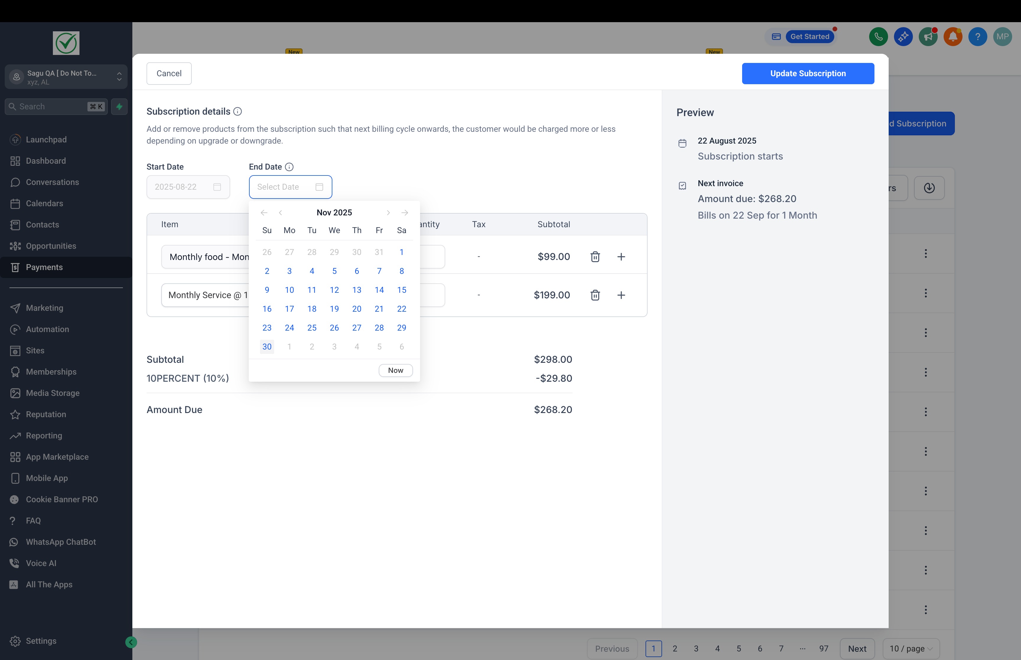 How to Modify Existing Subscriptions – Step 2: Make changes