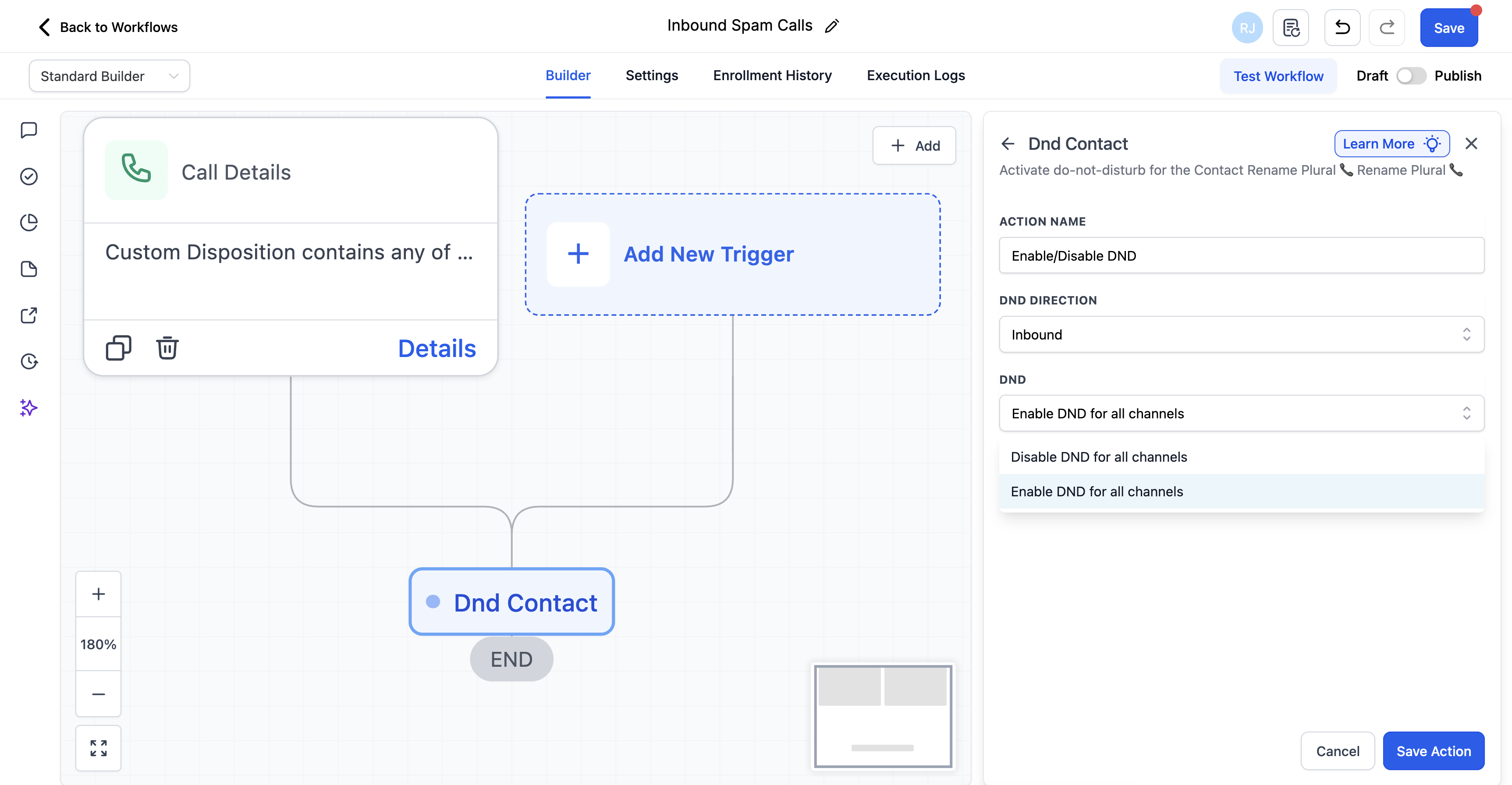How to Reduce Inbound Spam Calls – 2B: Trigger a workflow when “Spam call” is selected