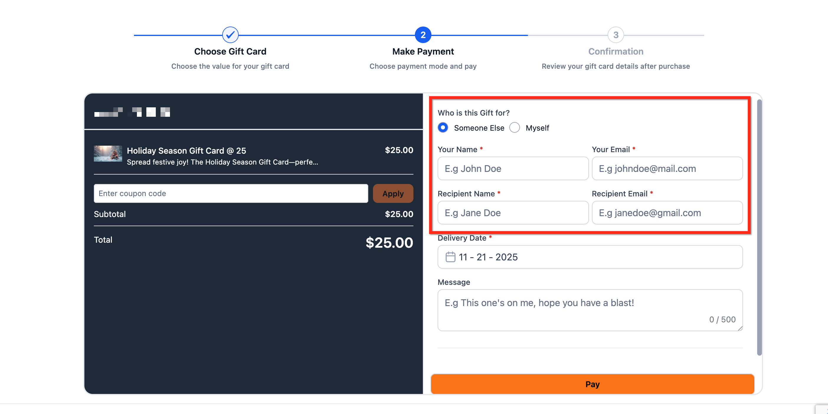 How to Sell Gift Cards – The buyer chooses who the gift card is for by selecting Myself or Someone Else