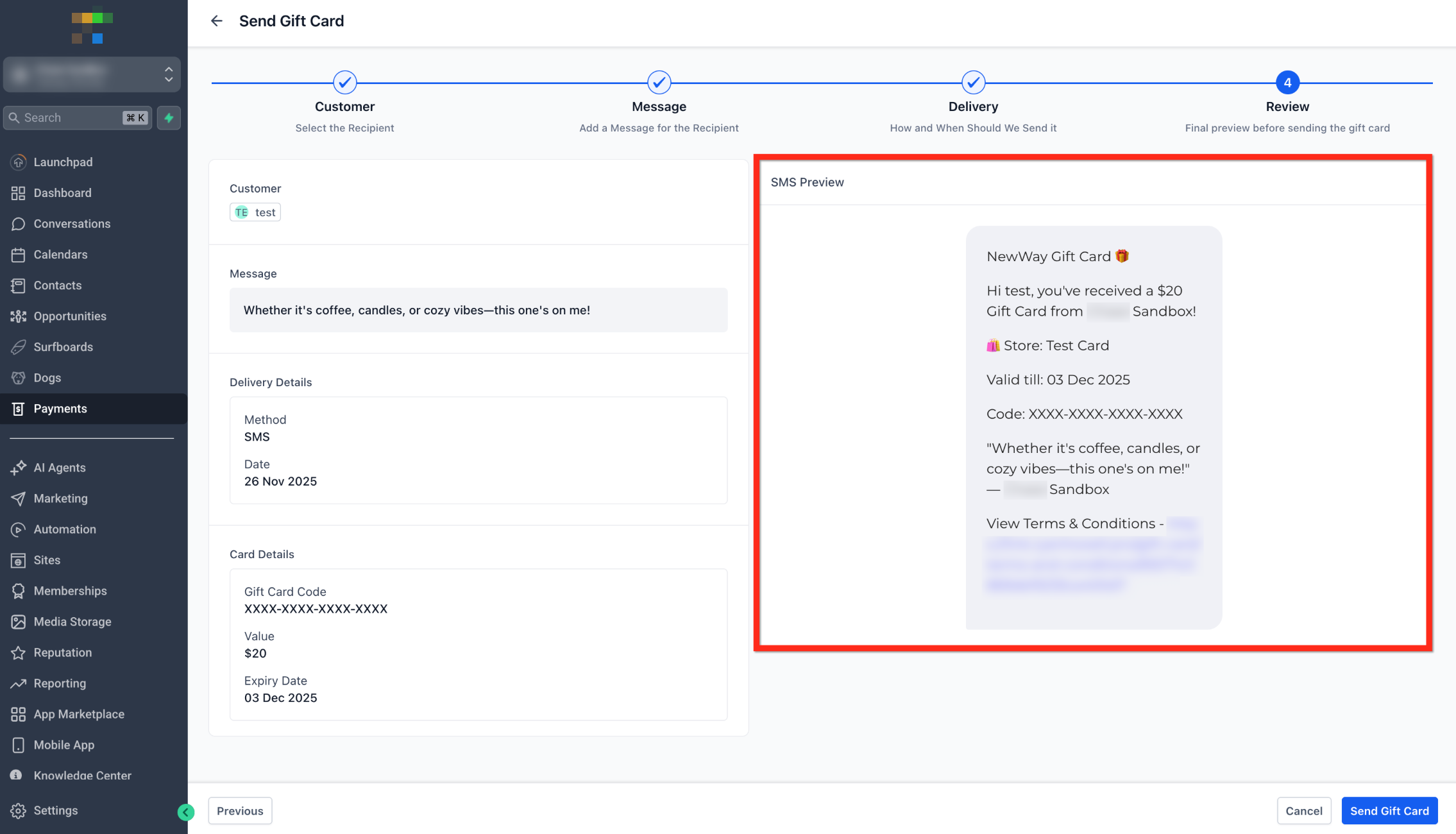 How to Send Gift Cards – SMS