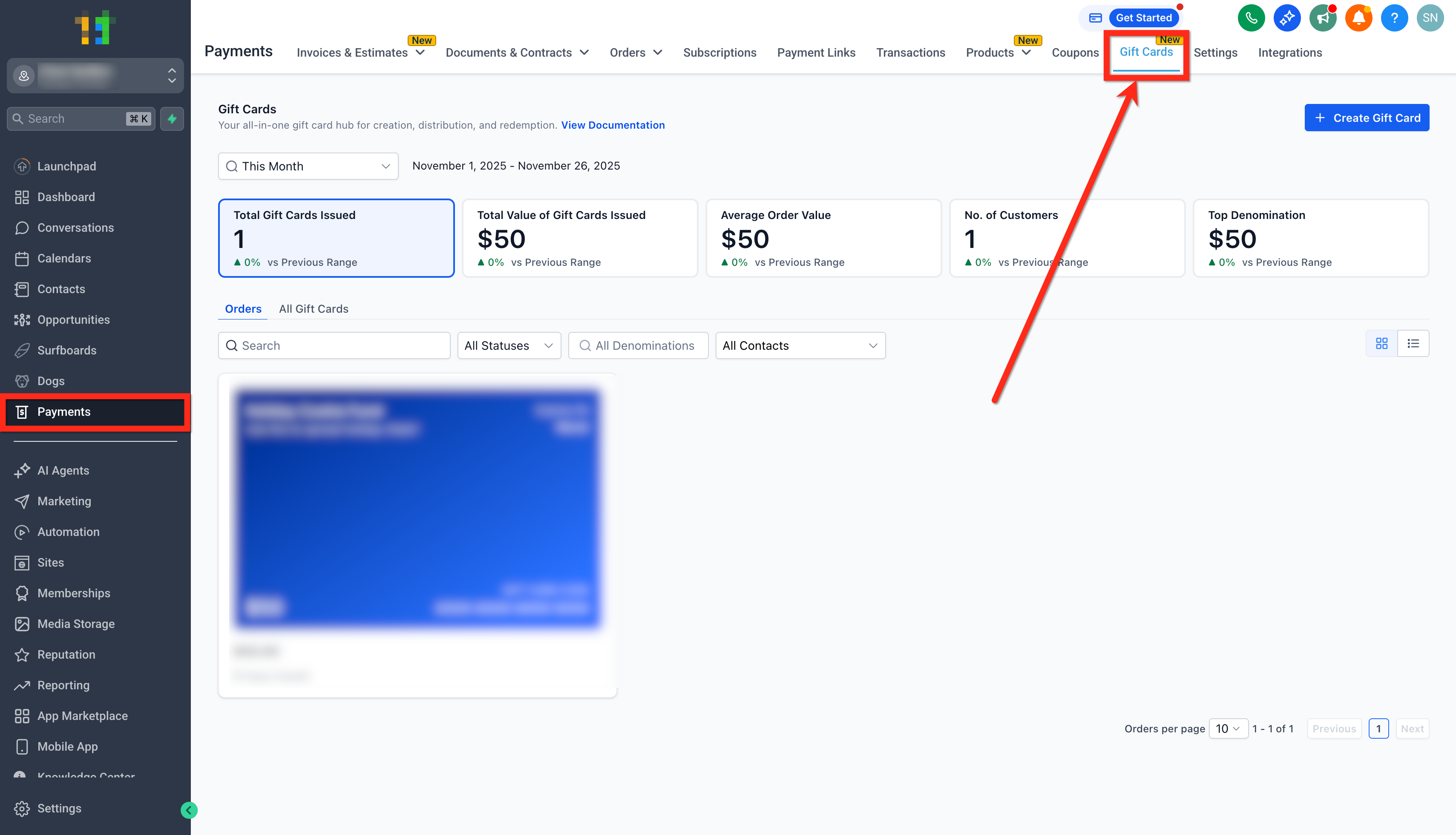 How to Send Gift Cards – Step 1: Navigate to Gift Card