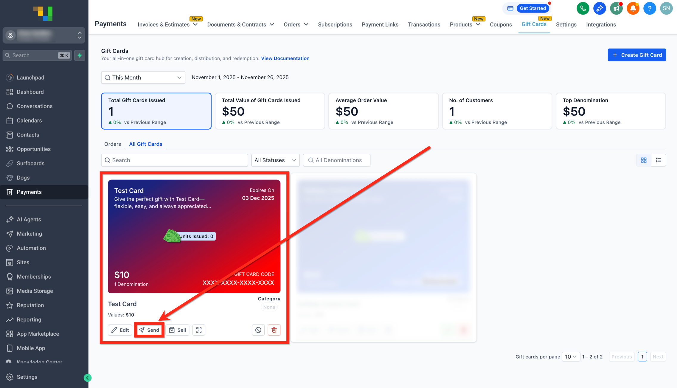 How to Send Gift Cards – Step 1: Navigate to Gift Card
