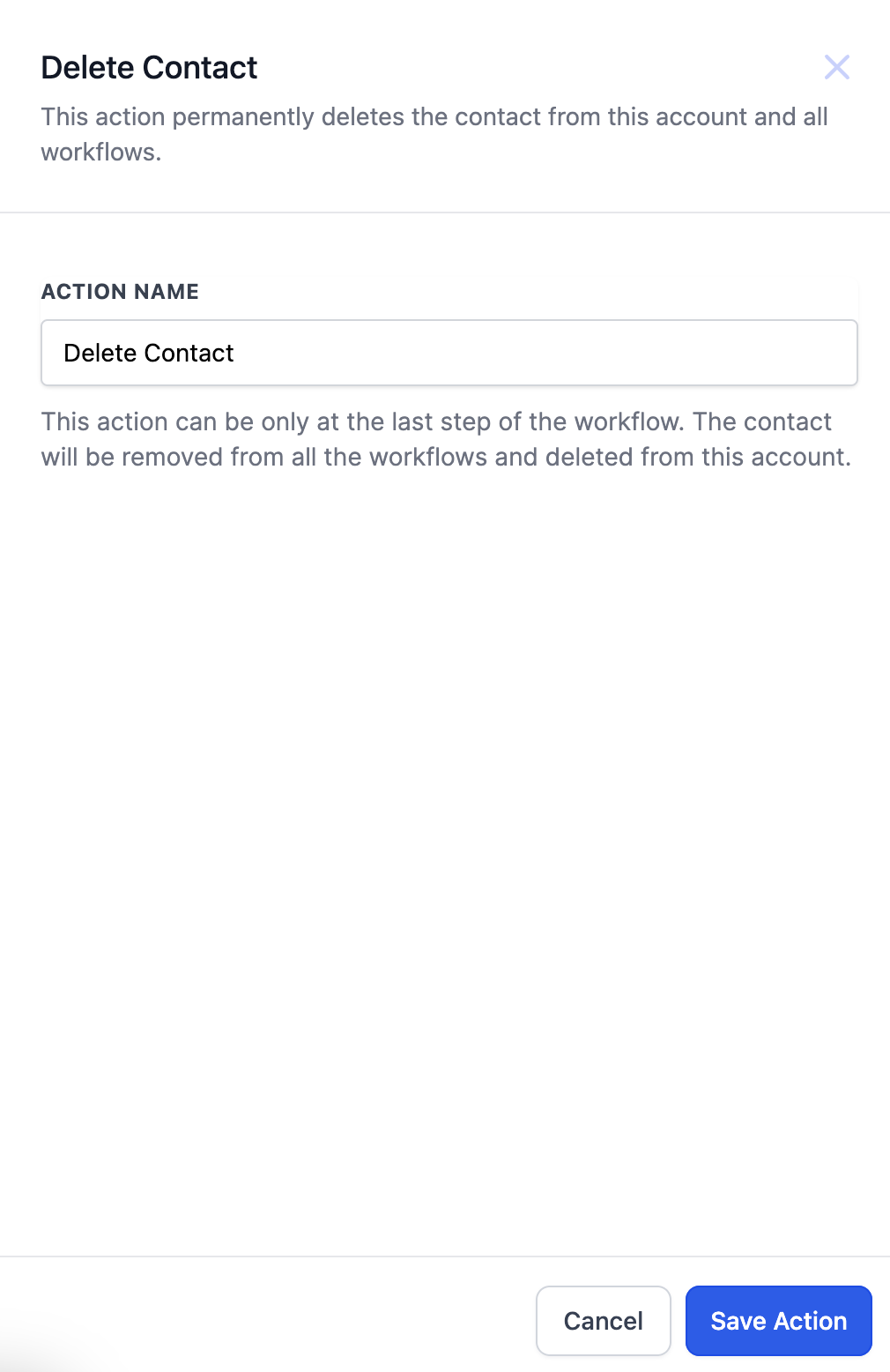 How to set up Delete Contact action in workflows?