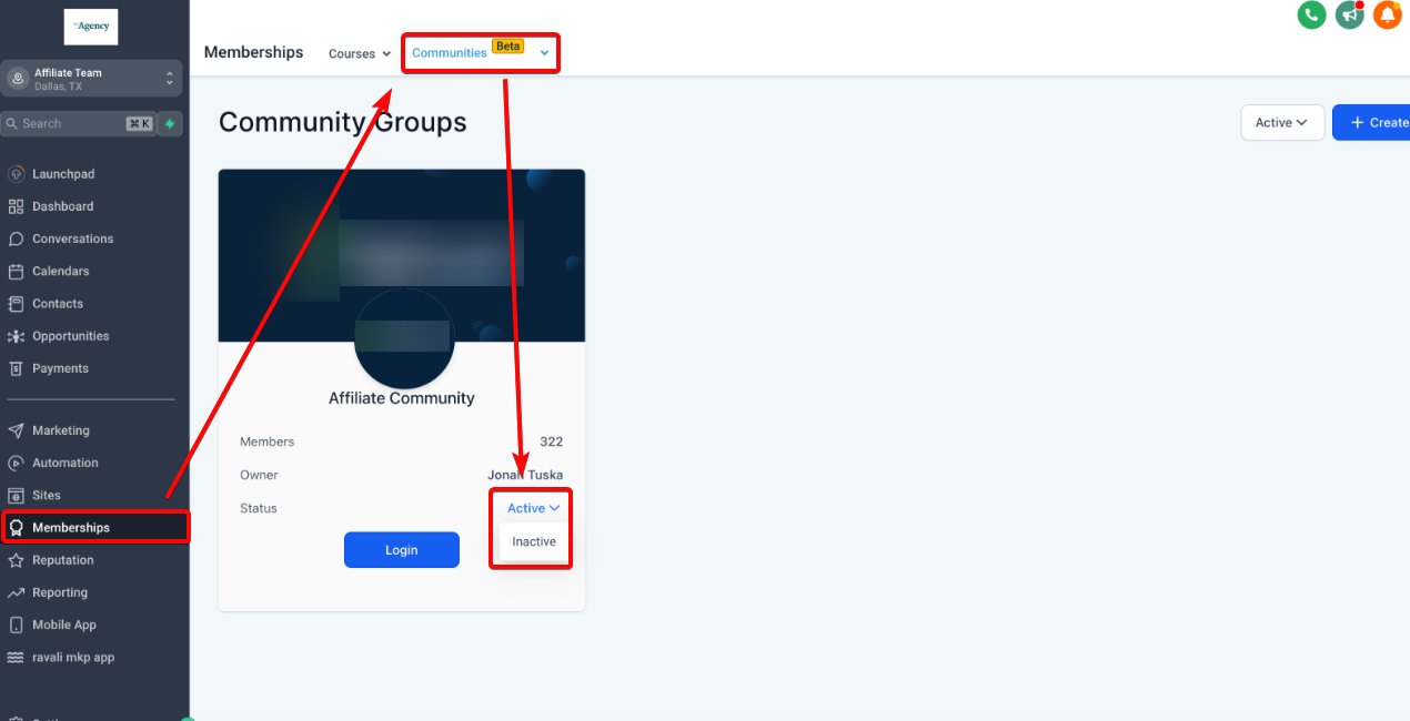 How to Setup, Customize, and Manage Your Communities – Activate or Deactivate your groups: