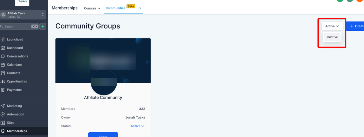 How to Setup, Customize, and Manage Your Communities – Activate or Deactivate your groups: