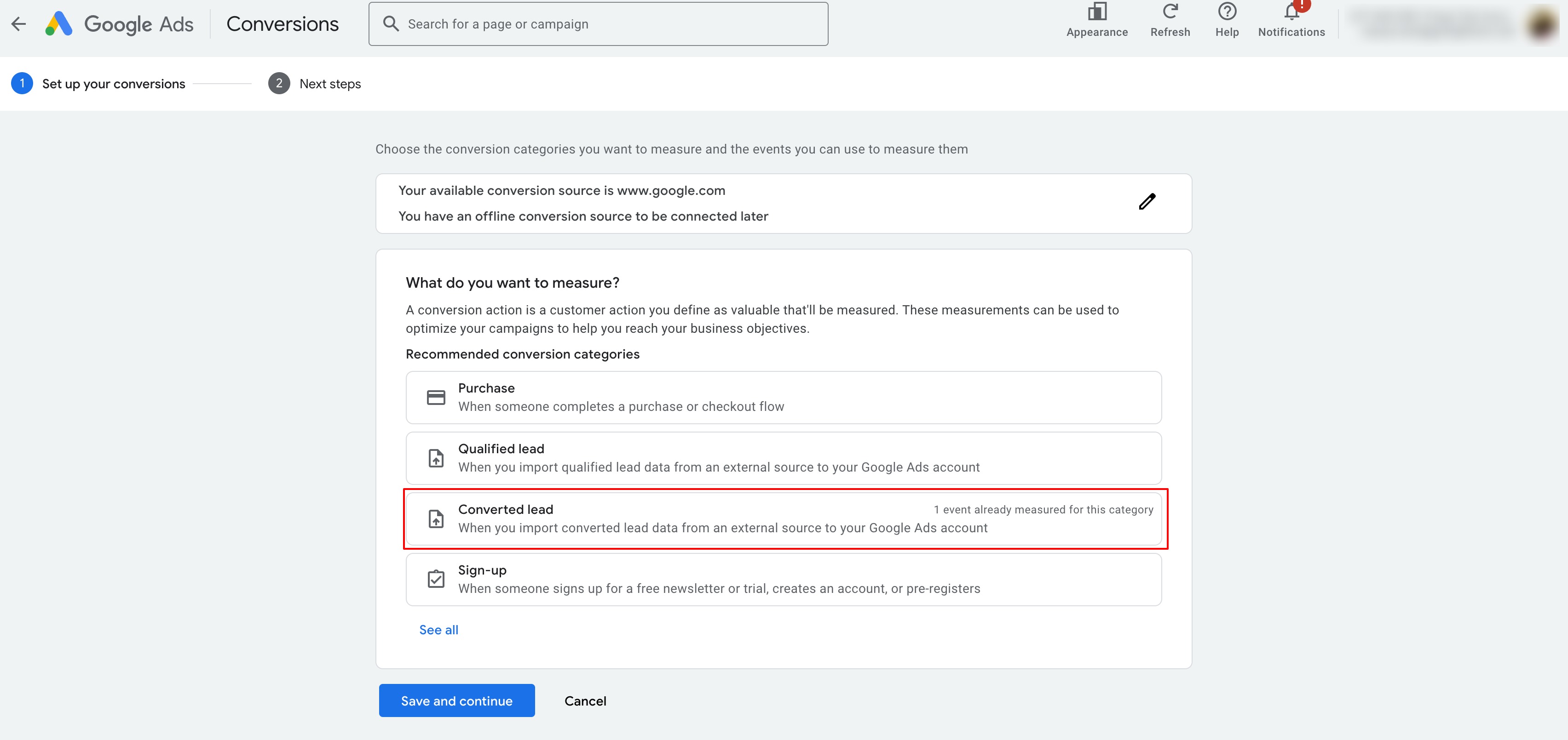 How to setup Google ad conversion action – Step 2: Select the Conversion Goal