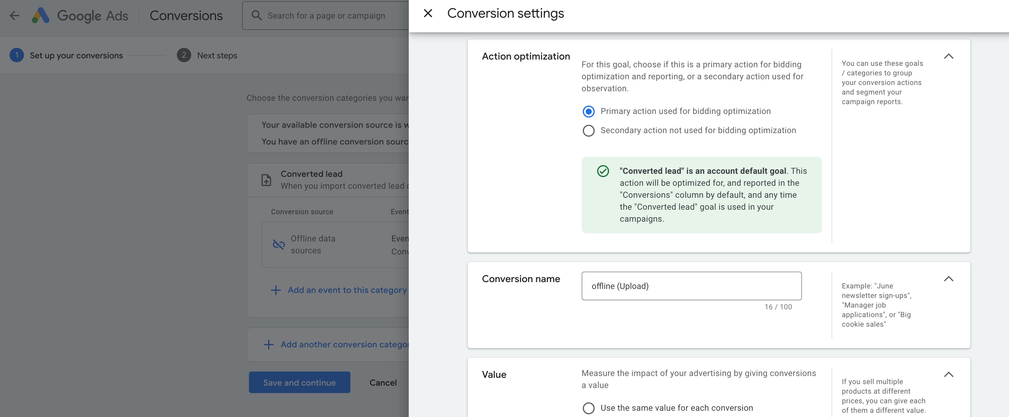 How to setup Google ad conversion action – Step 3: Define the Conversion settings