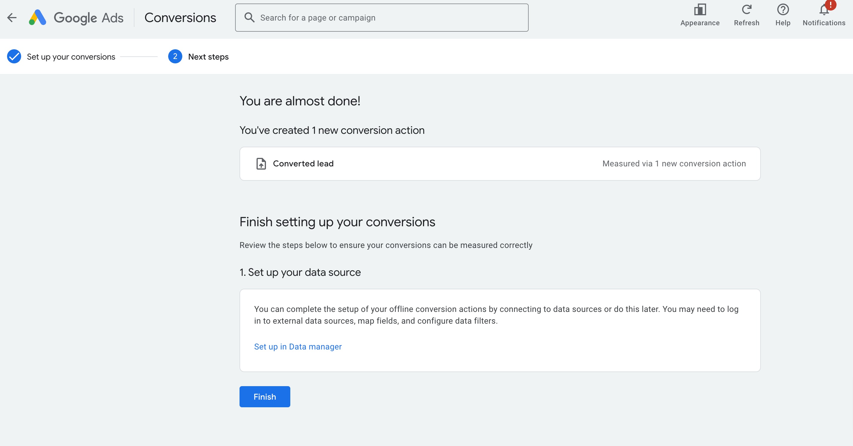 How to setup Google ad conversion action – Step 7: Click on Save and continue