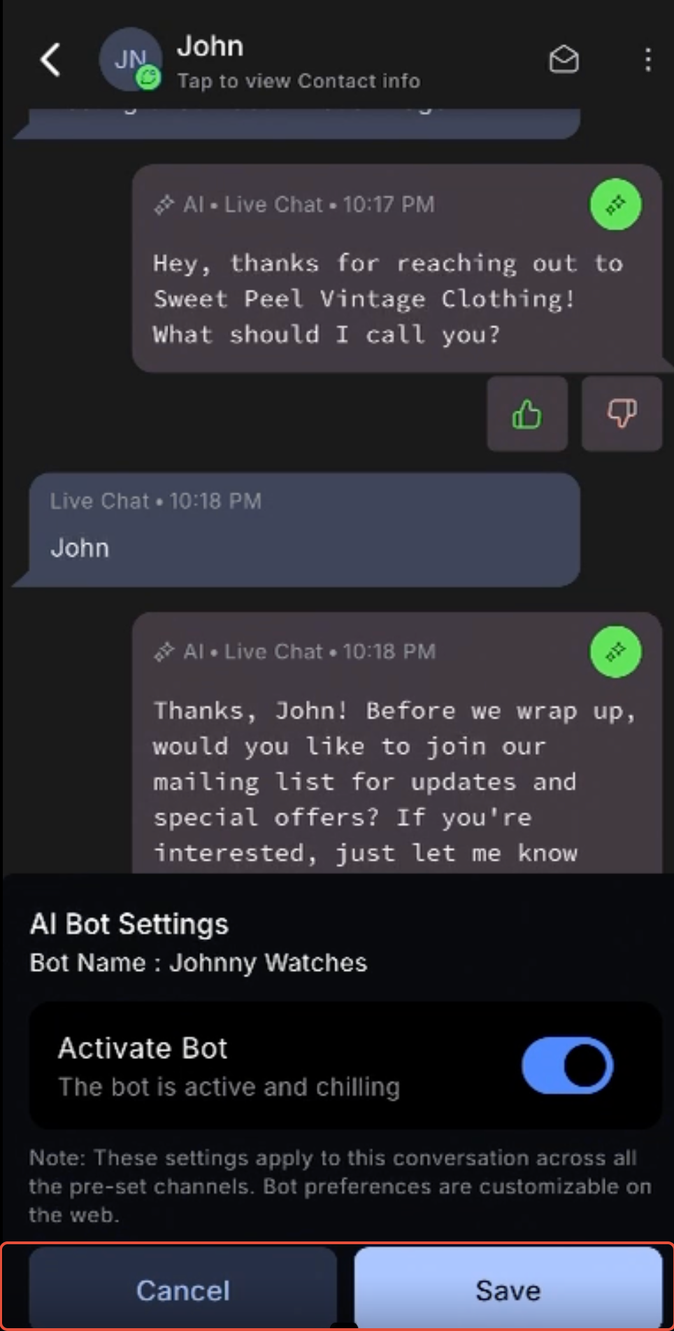 How to Use Conversation AI in the Mobile App – Step 4: Manage the bot from mobile when needed