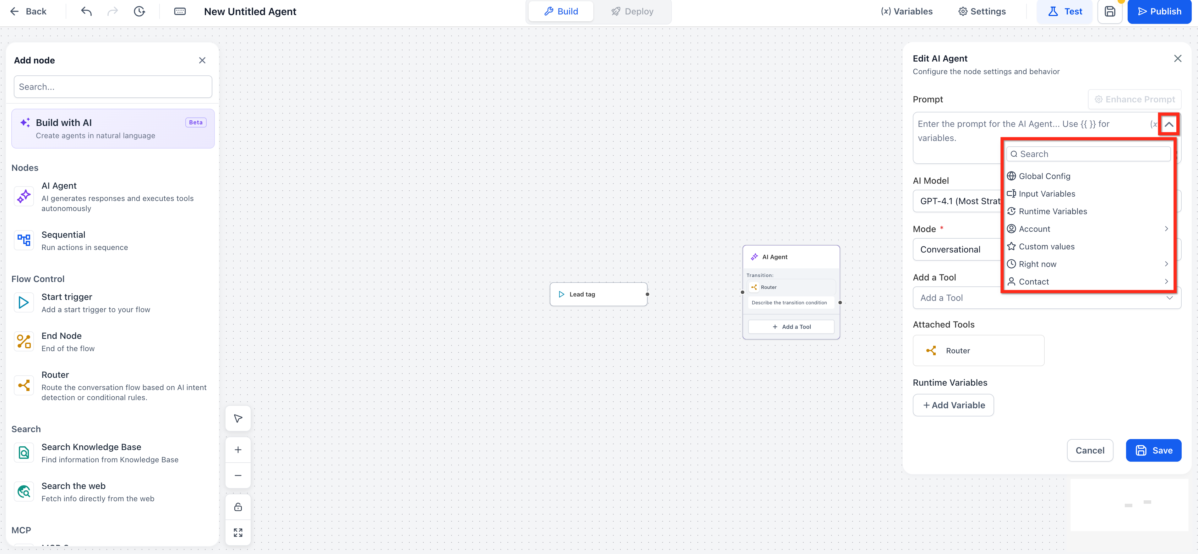 How to Use Custom Values and Variables in Agent Studio – Screenshot 3