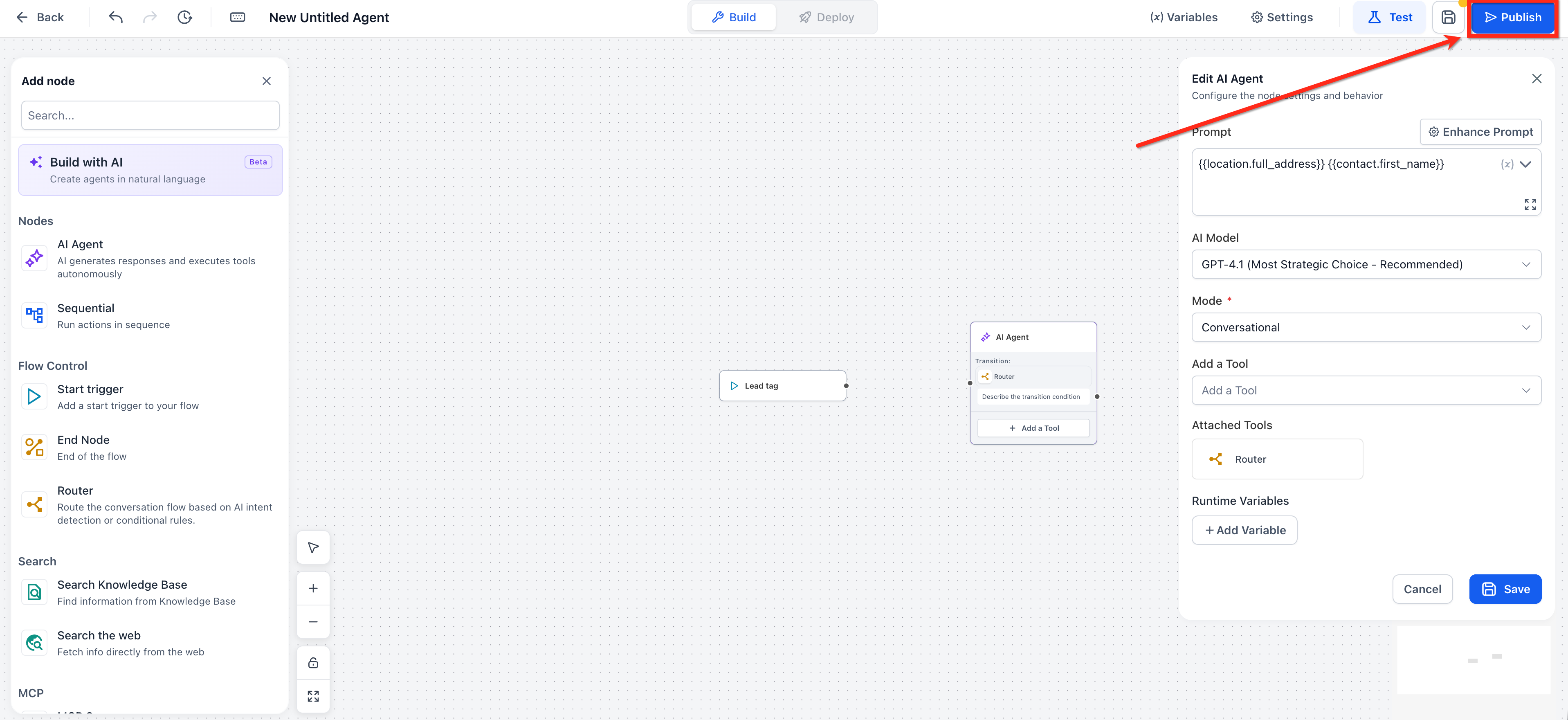 How to Use Custom Values and Variables in Agent Studio – Step 5: Publish