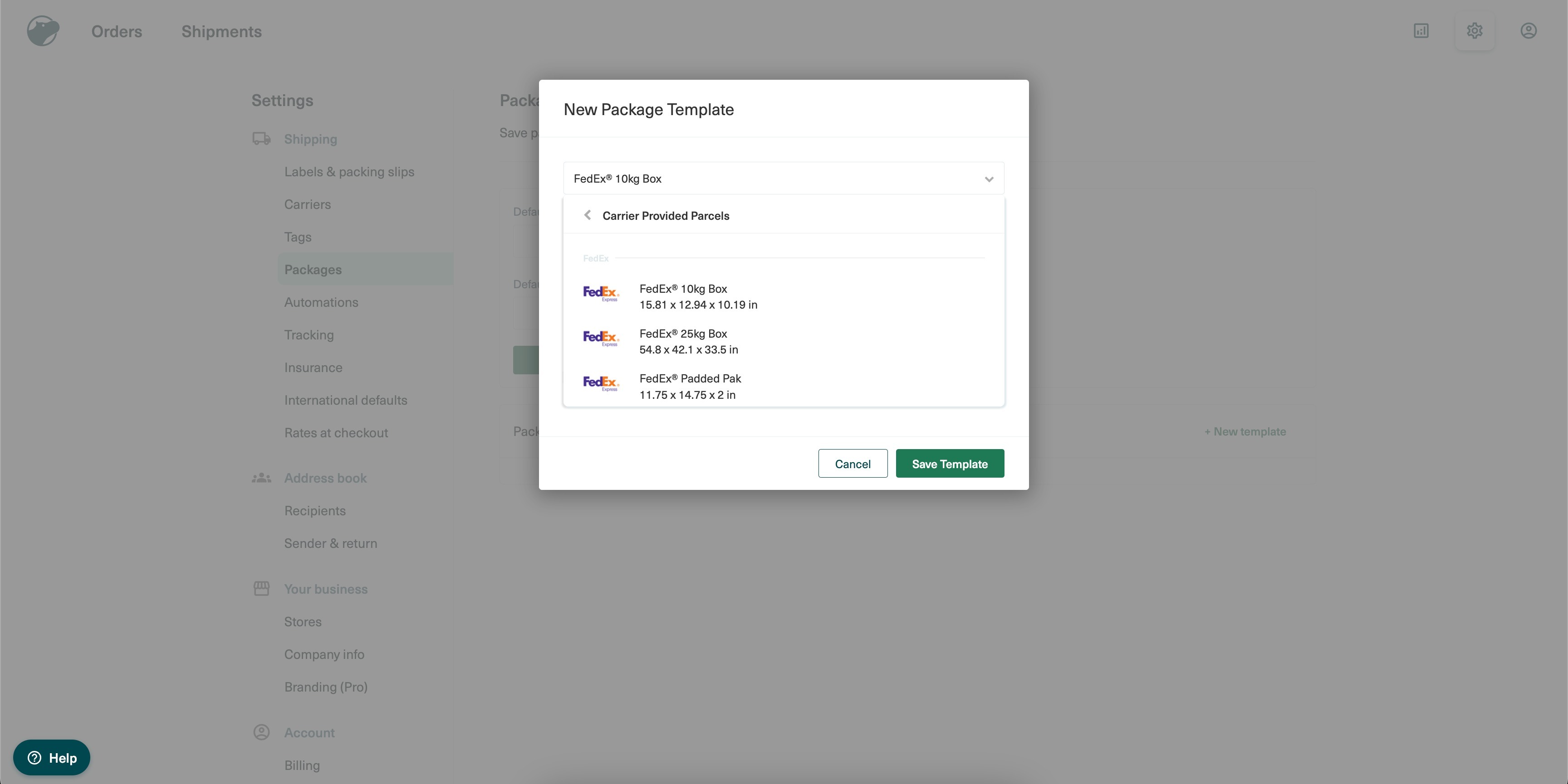 How to use Shippo Integration for automatic fulfilments & live rates? – 2.1. Setting up Package Template in Shippo: