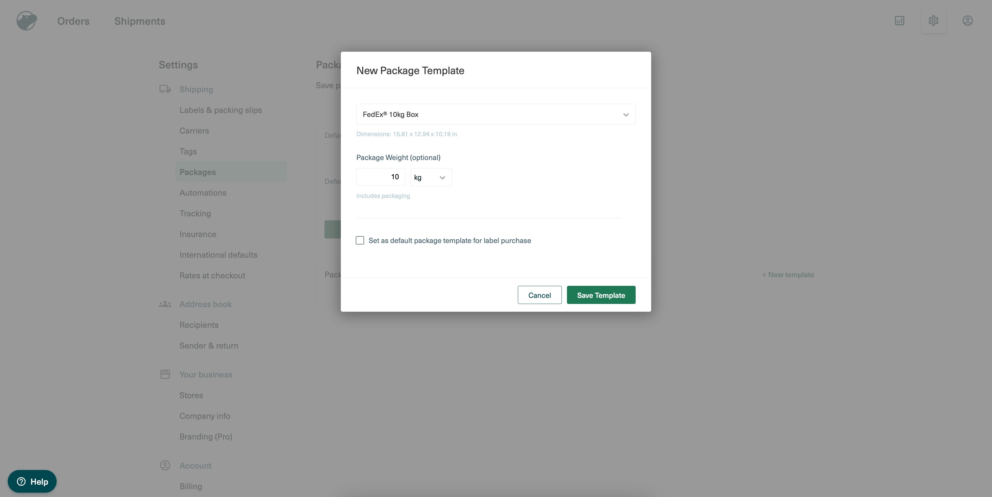 How to use Shippo Integration for automatic fulfilments & live rates? – 2.1. Setting up Package Template in Shippo: