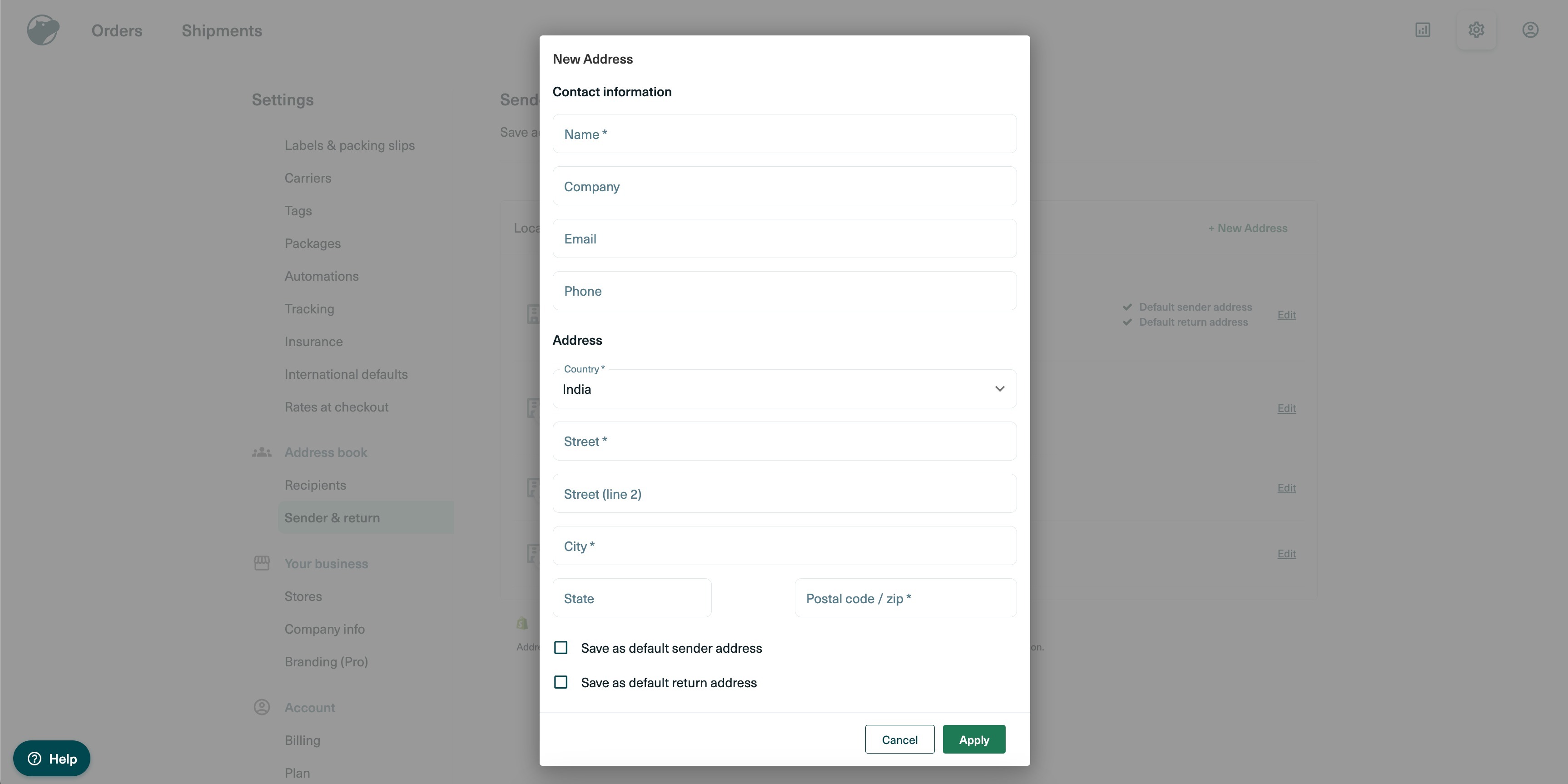 How to use Shippo Integration for automatic fulfilments & live rates? – 2.2. Setting up Shipping origin in Shippo:
