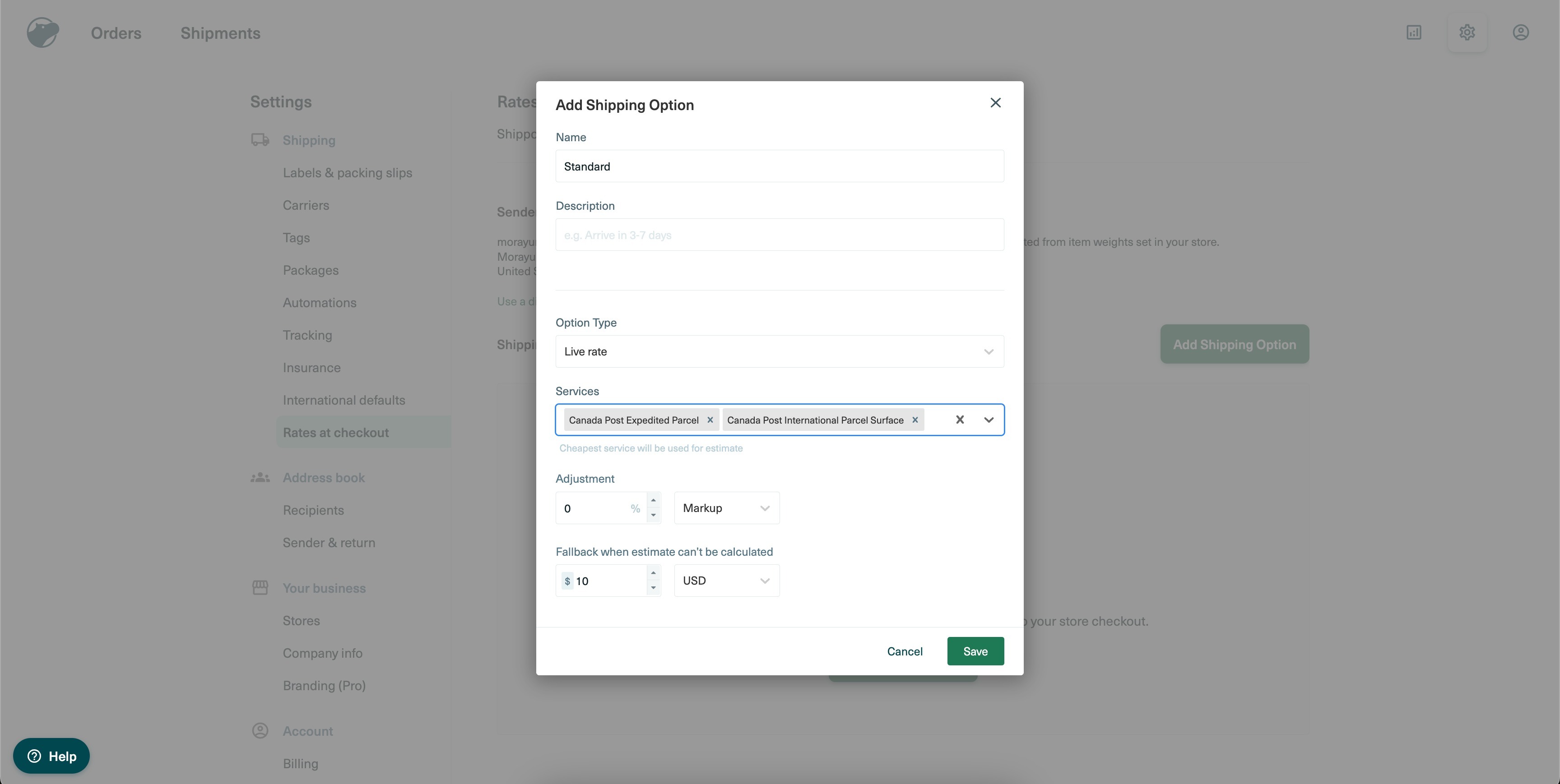 How to use Shippo Integration for automatic fulfilments & live rates? – 2.3. Setting up Shipping Options in Shippo: