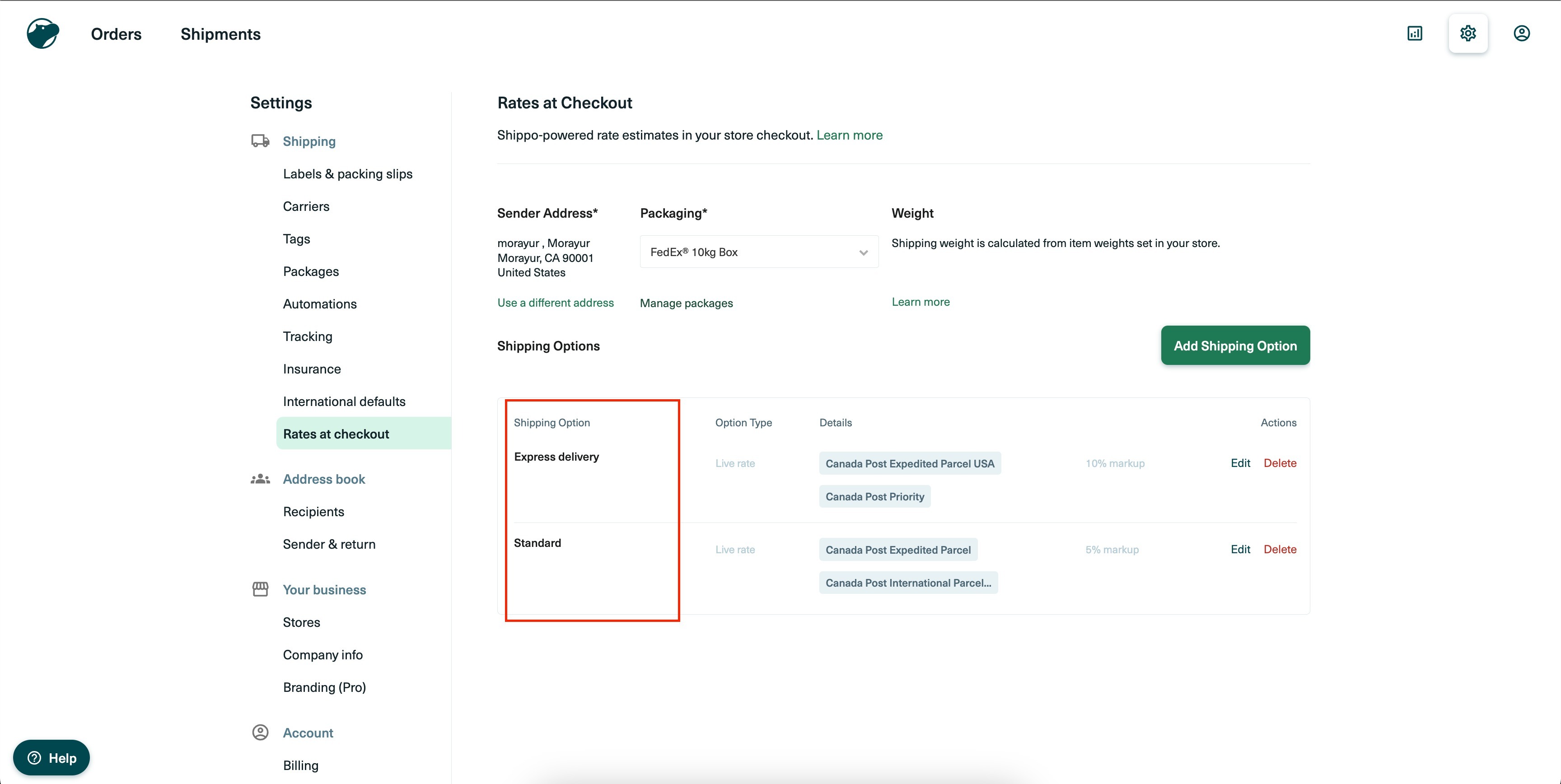 How to use Shippo Integration for automatic fulfilments & live rates? – 2.3. Setting up Shipping Options in Shippo: