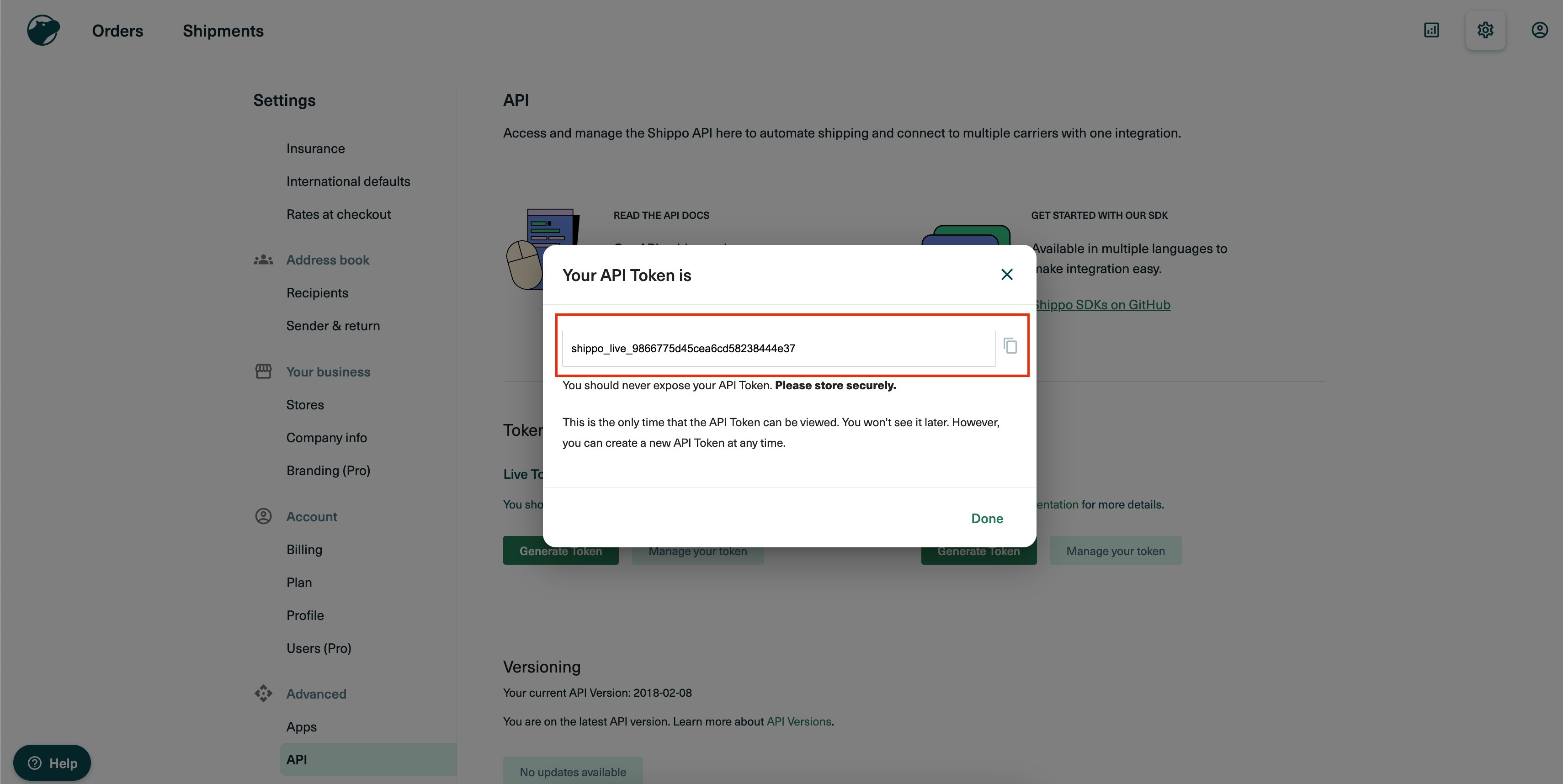 How to use Shippo Integration for automatic fulfilments & live rates? – Click on generate live token: