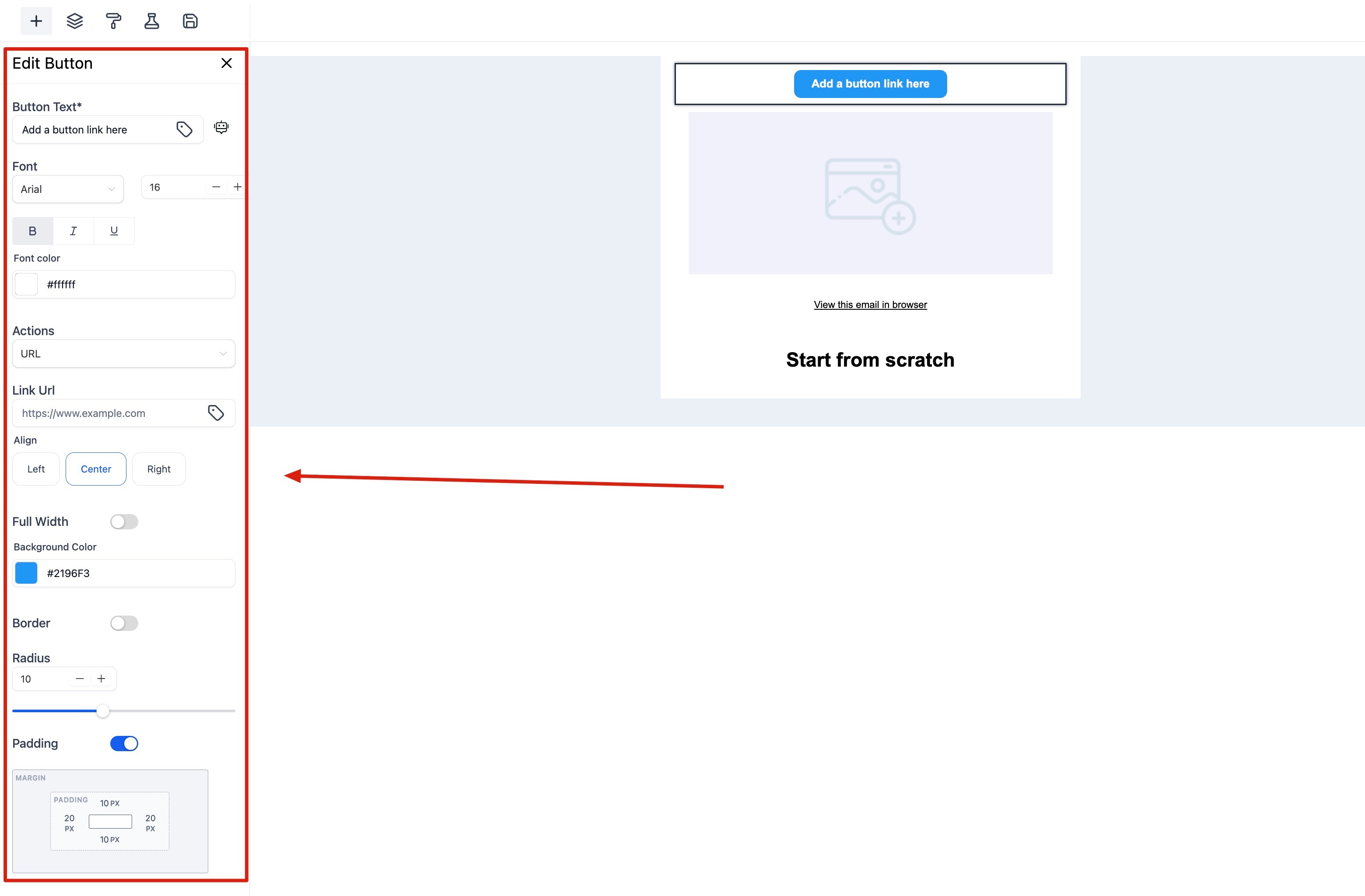 How to use the Email Builder and its In-line Editor – Button: