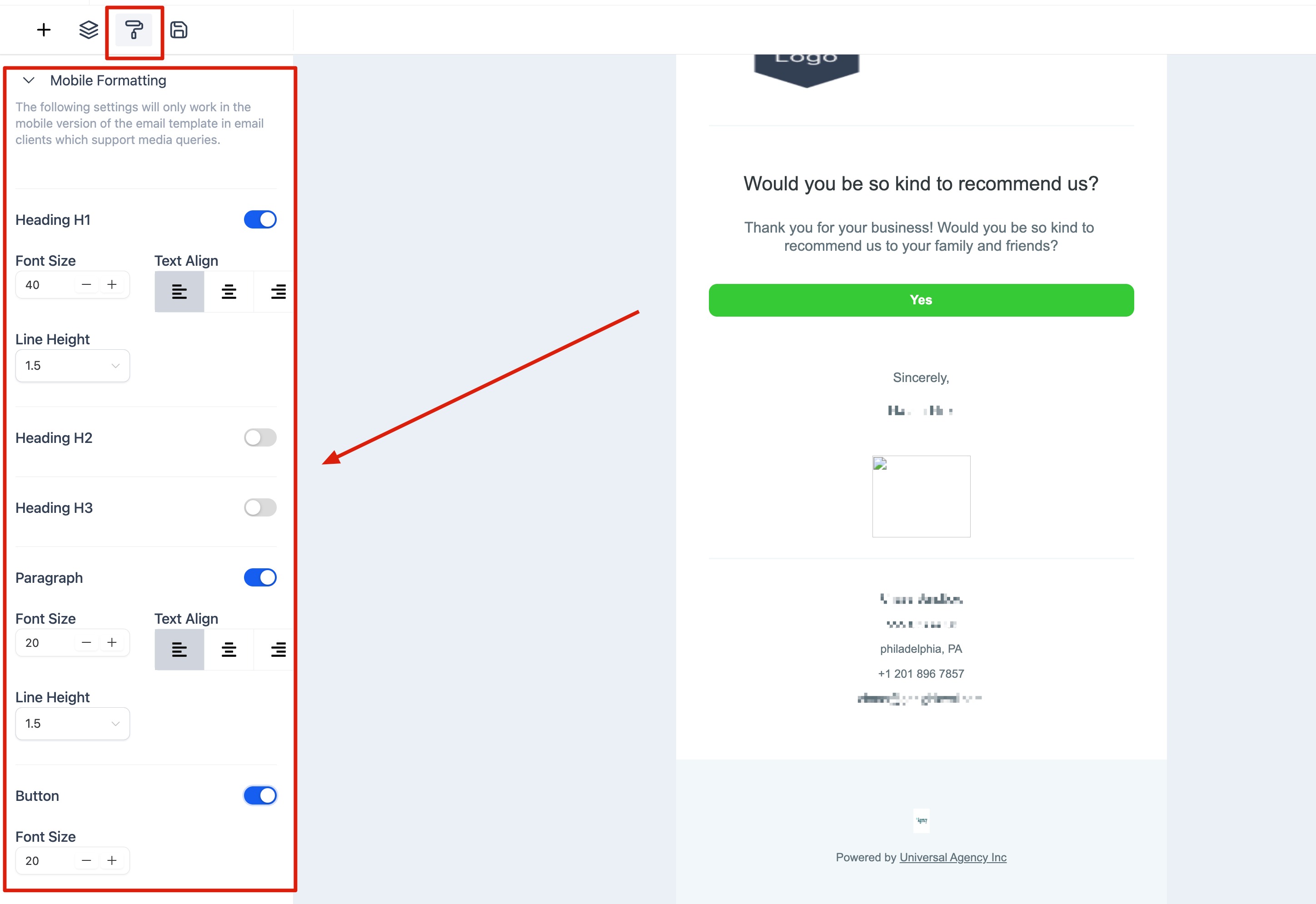 How to use the Email Builder and its In-line Editor – Mobile Formatting